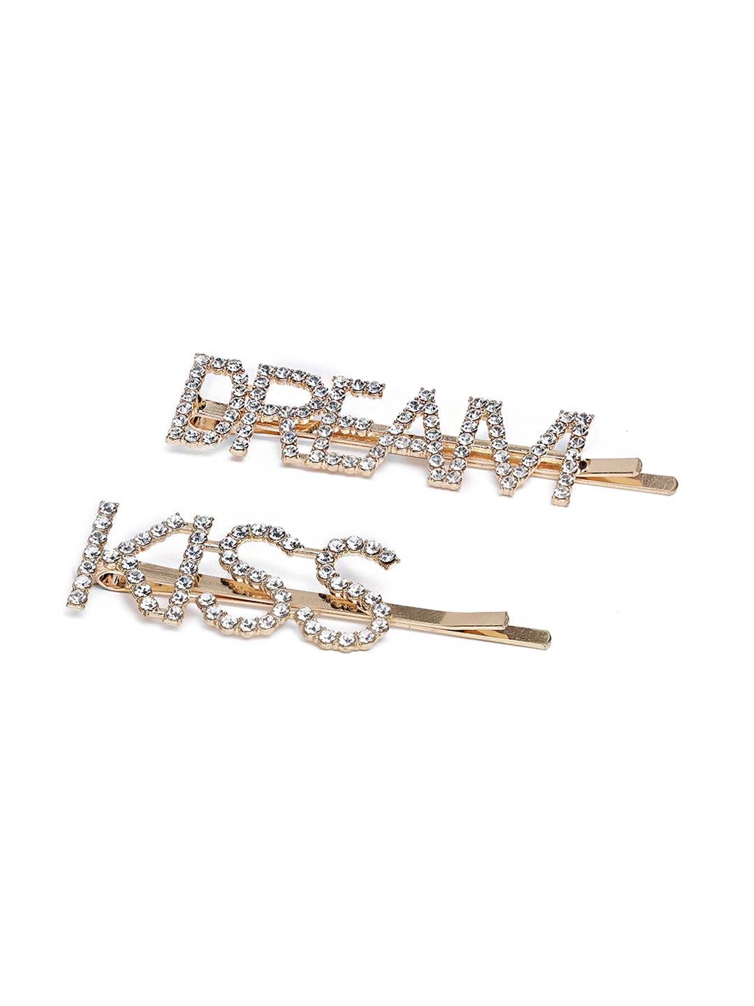 Set Of 4 Gold-Plated American Diamond Studded Letter Party Barrette Hair Clip