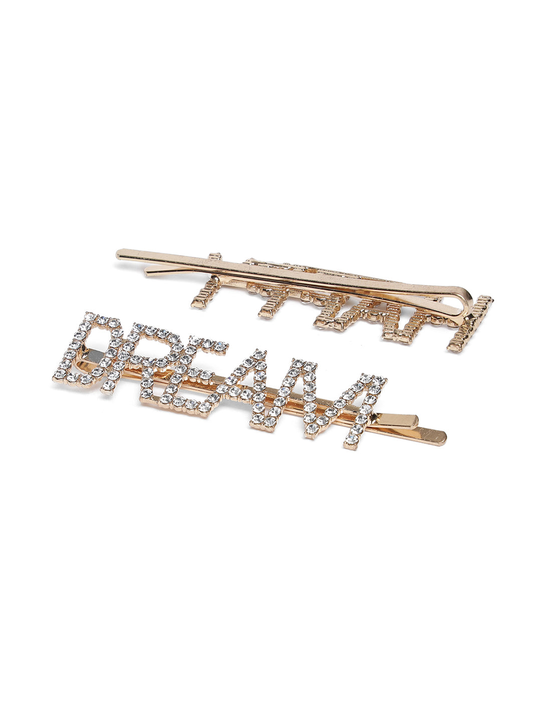 Set Of 4 Gold-Plated American Diamond Studded Letter Party Barrette Hair Clip - Jazzandsizzle