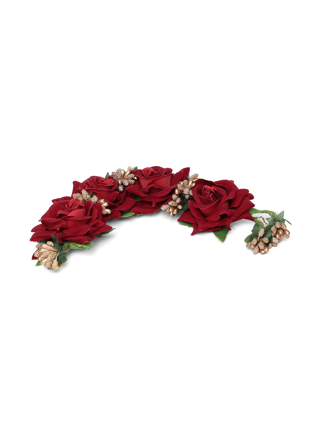 Artificial Red Rose Flower Handcrafted Fabric Gajra/Hair Bun Accessories - Jazzandsizzle