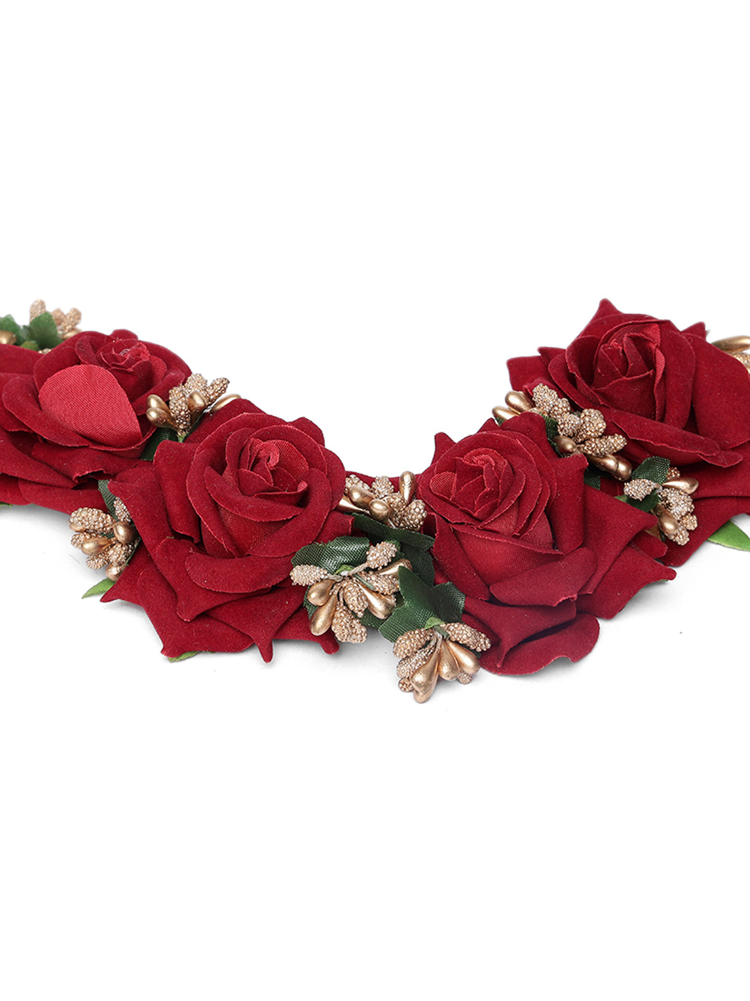 Artificial Red Rose Flower Handcrafted Fabric Gajra/Hair Bun Accessories - Jazzandsizzle