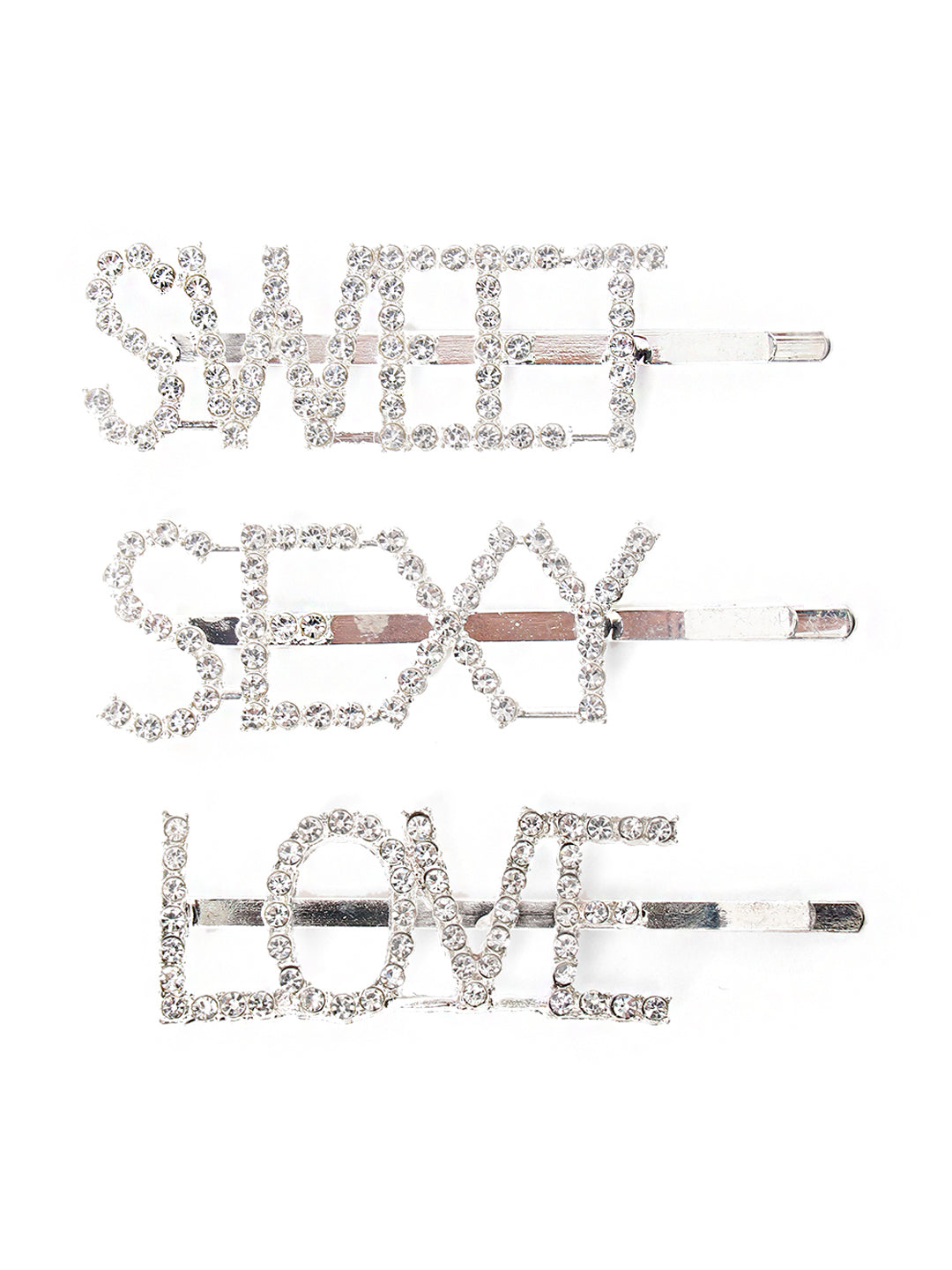 Set Of 3 Silver-Plated American Diamond Studded Letter Party Barrette Hair Clip - Jazzandsizzle