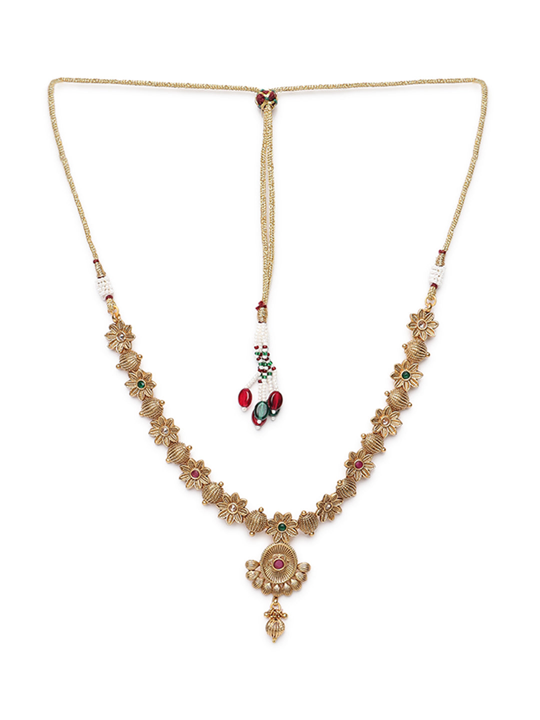 Red & Green Gold-Plated Stone-Studded Handcrafted Jewellery Set - Jazzandsizzle