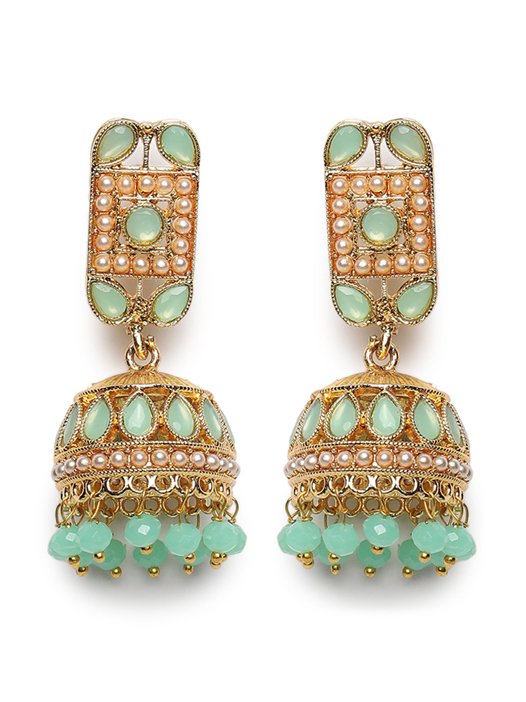 Gold-Plated &Mint Green Kundan Studded Pearl Handcrafted Choker Jewellery Set - Jazzandsizzle