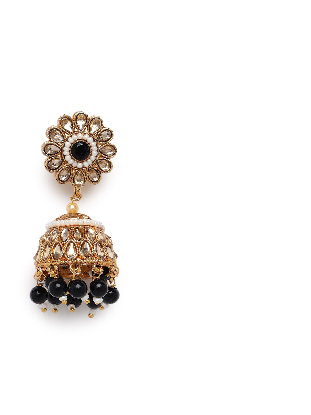 Gold-Plated & Dark Blue Kundan & Beads Studded Traditional Choker Necklace Earring & Maangtikka Set - Jazzandsizzle