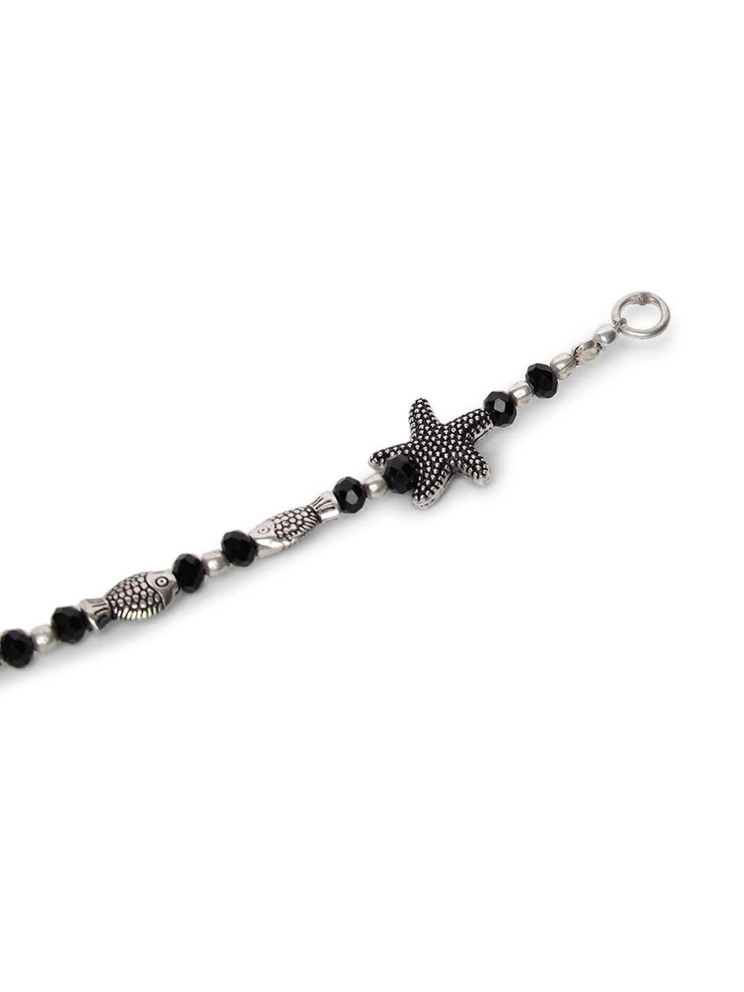 Silver-Plated & Black Beaded Handcrafted Starfish_Fish Anklet - Jazzandsizzle