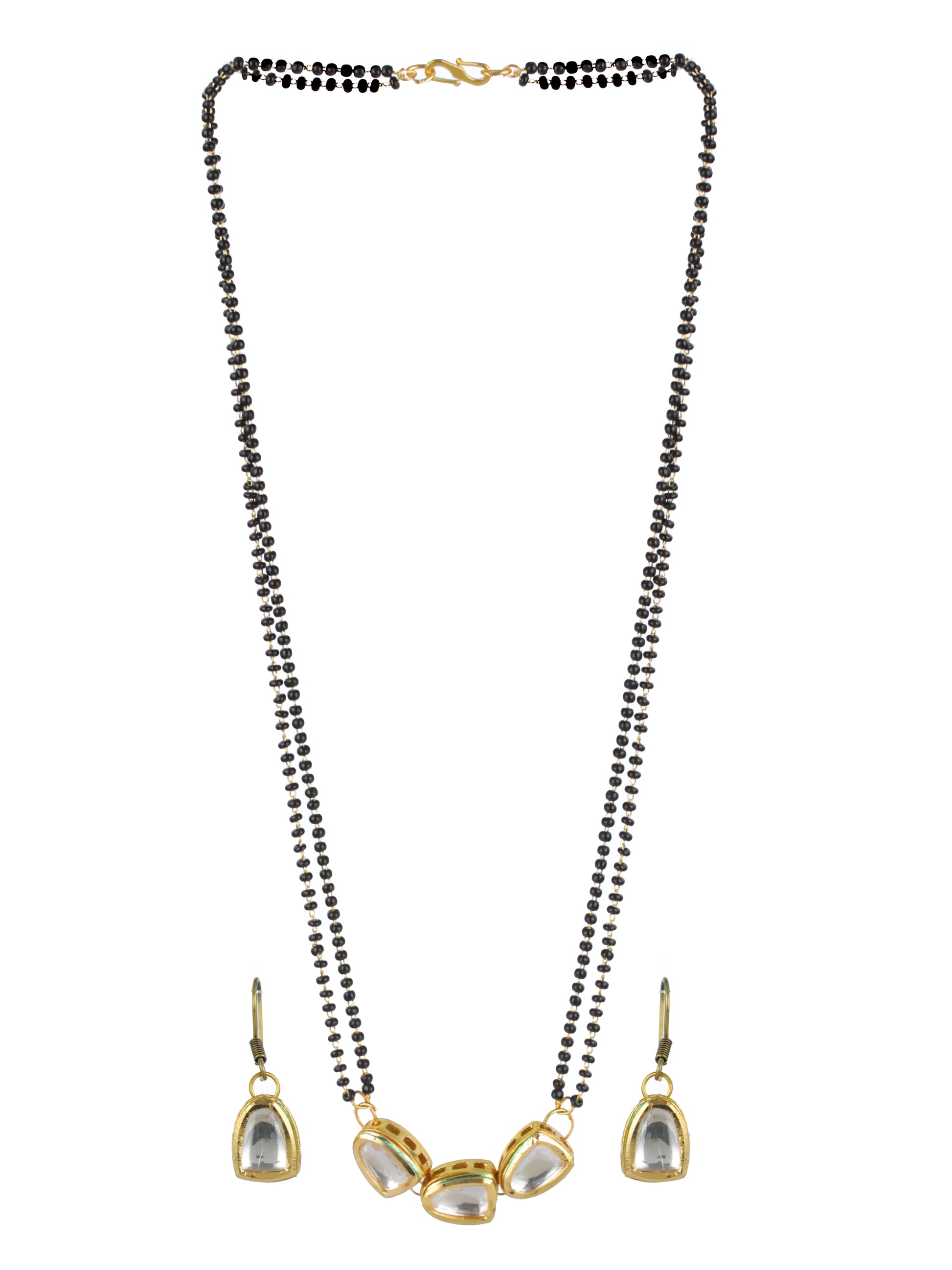 Women White & Black Gold-Plated Kundan-Studded Mangalsutra with Earrings - Jazzandsizzle