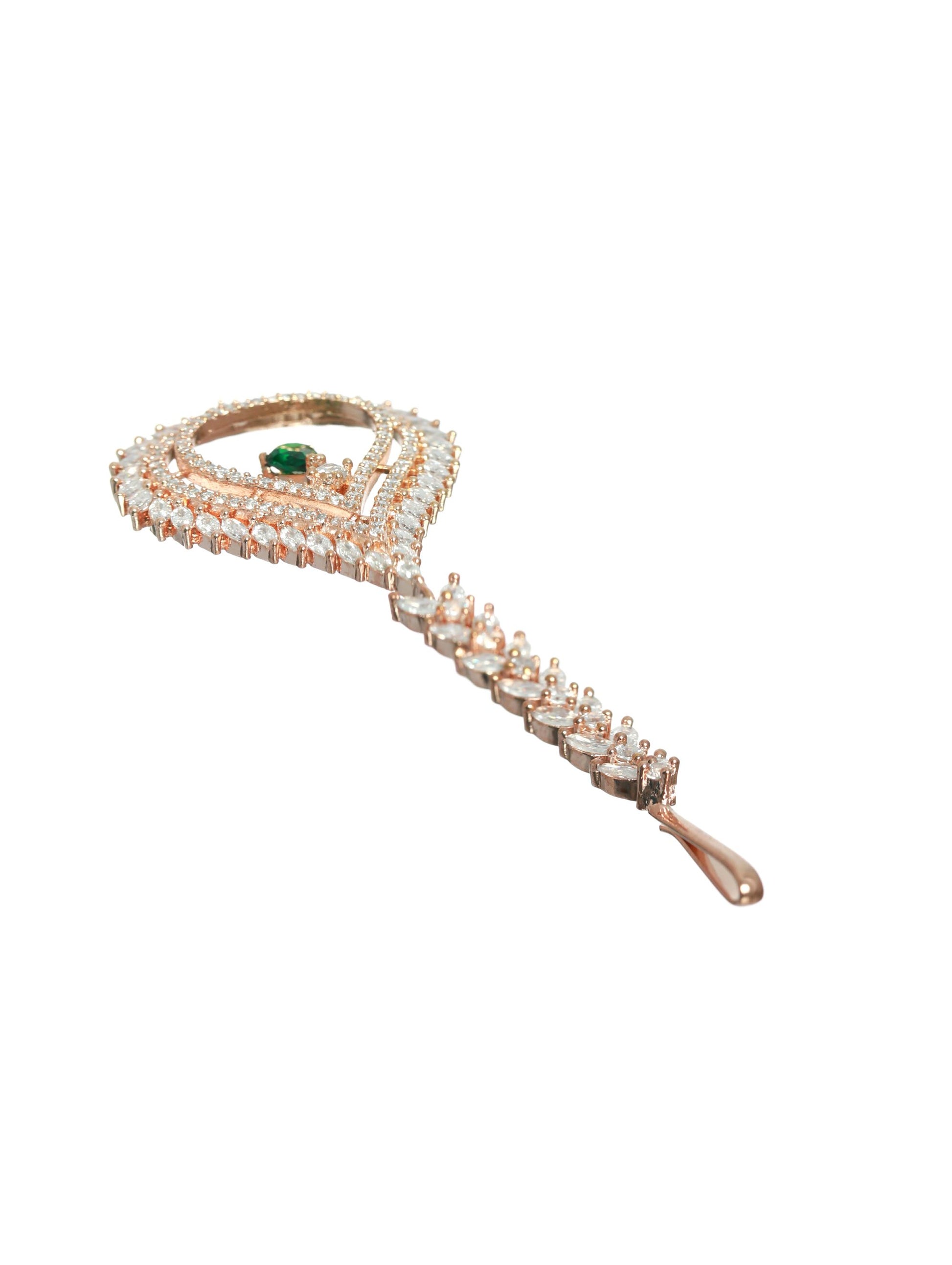 Rose Gold-Plated Green AD-Studded Handcrafted Maang Tikka - Jazzandsizzle