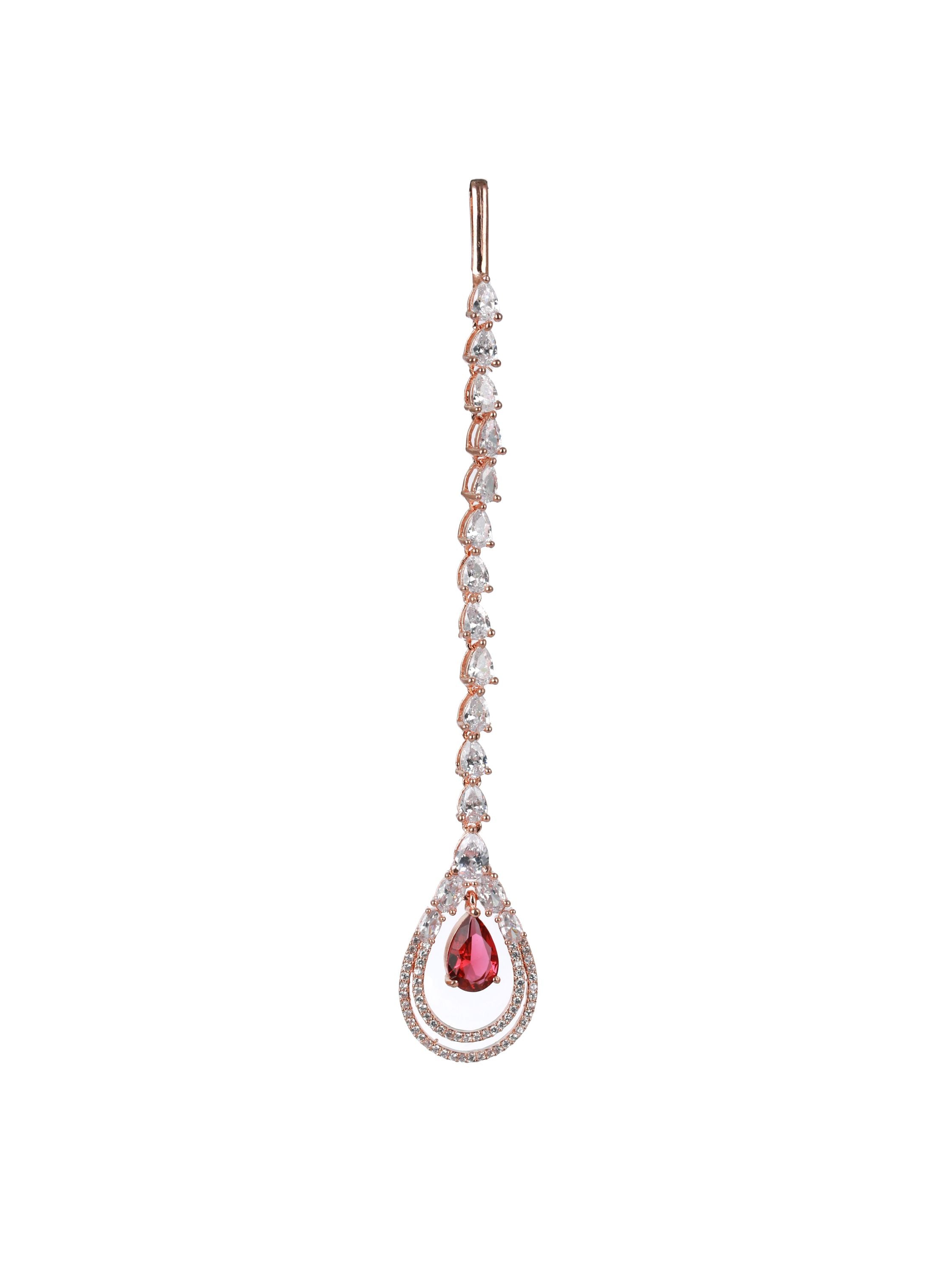 Rose Gold-Plated Magenta AD-Studded & White AD Studded Maangtikka - Jazzandsizzle