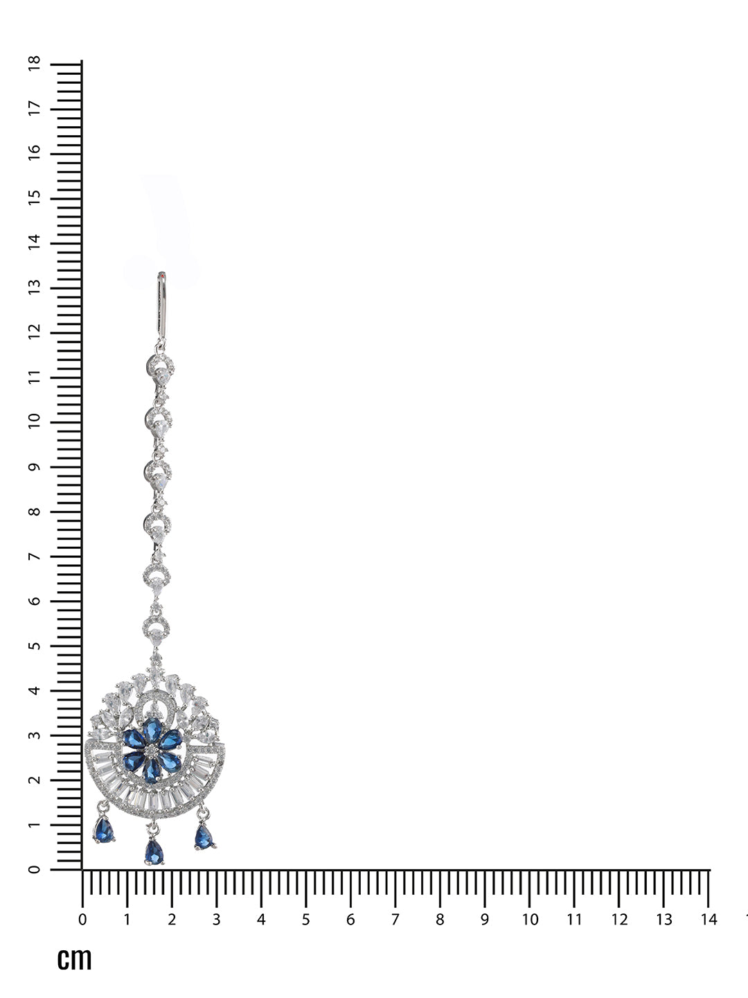 Rhoduium-Plated Blue & White AD Studded Floral Maangtikka - Jazzandsizzle