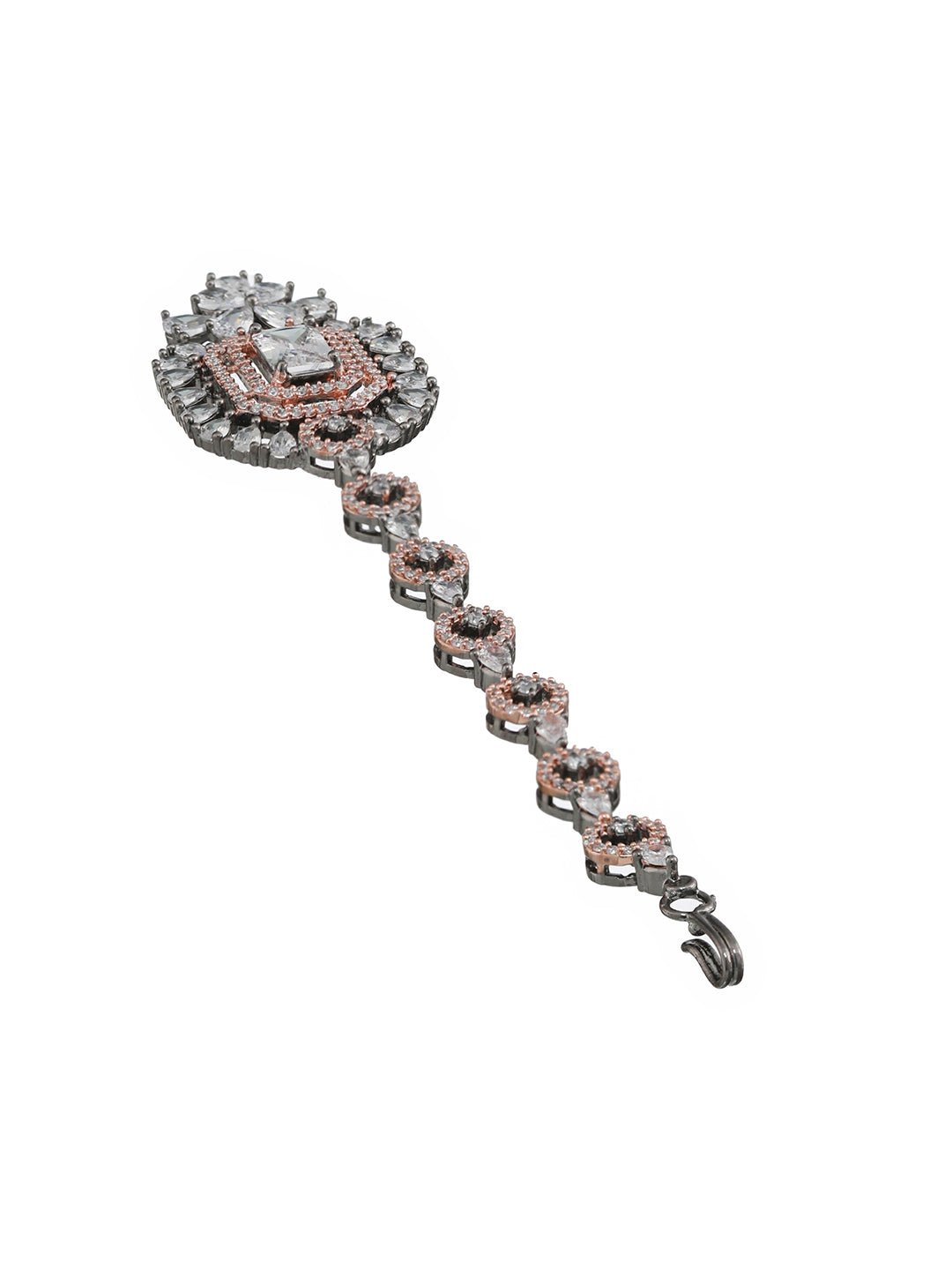 Silver-Plated Dual-Toned American Diamond Studded Maang Tikka - Jazzandsizzle