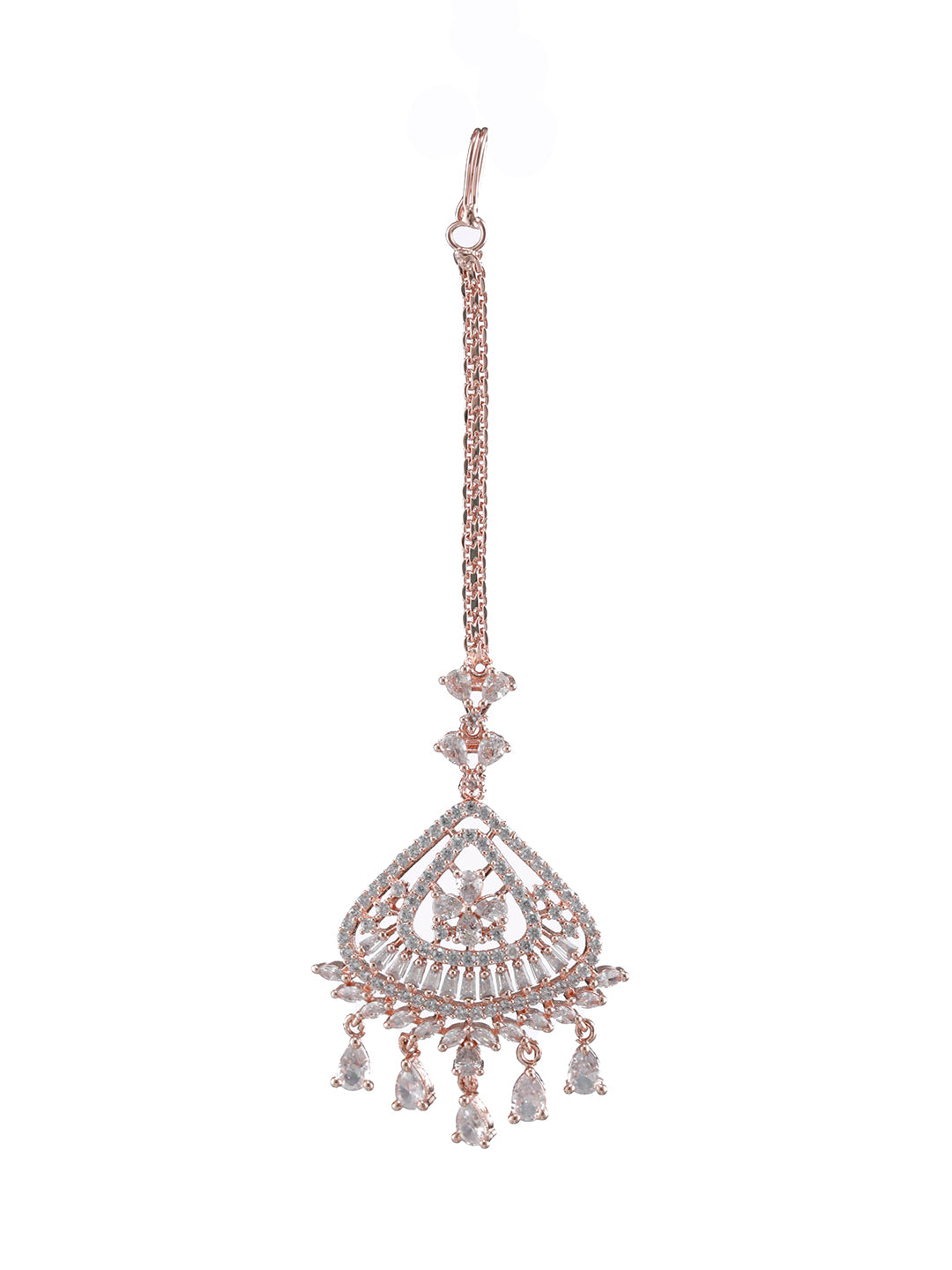 Rose Gold-Plated American Diamond-Studded Handcrafted Maang Tika