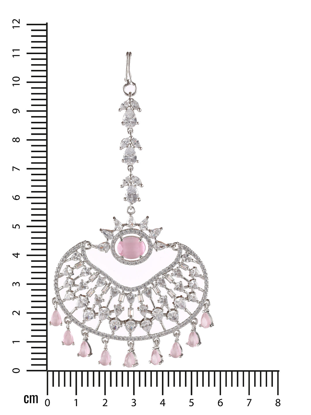 Silver Plated Pink & White AD Studded Handcrafted Maang Tika - Jazzandsizzle