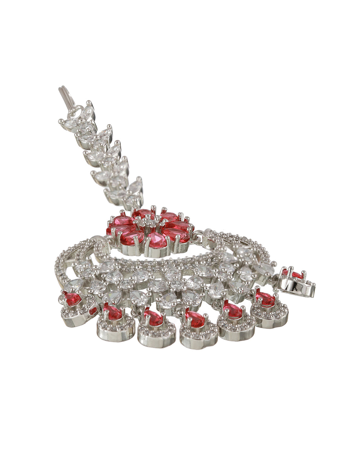 Silver Plated Ruby & White AD Studded Handcrafted Maang Tika