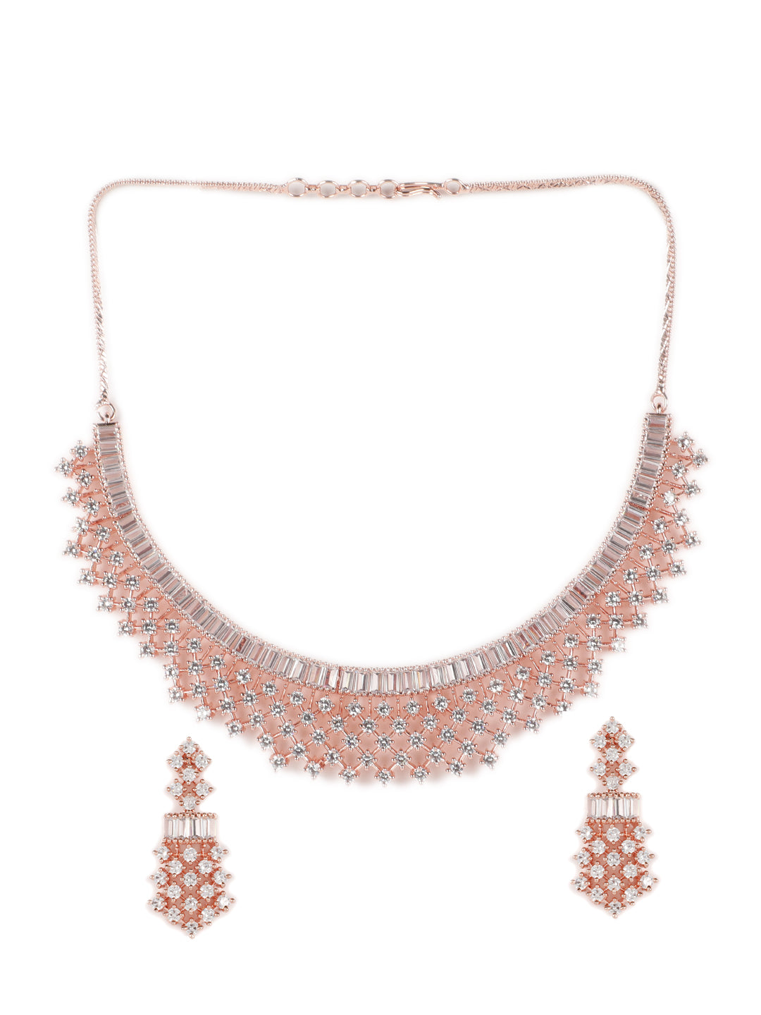 American Diamond Rose Gold Plated Ethnic Jewellery Set - Jazzandsizzle