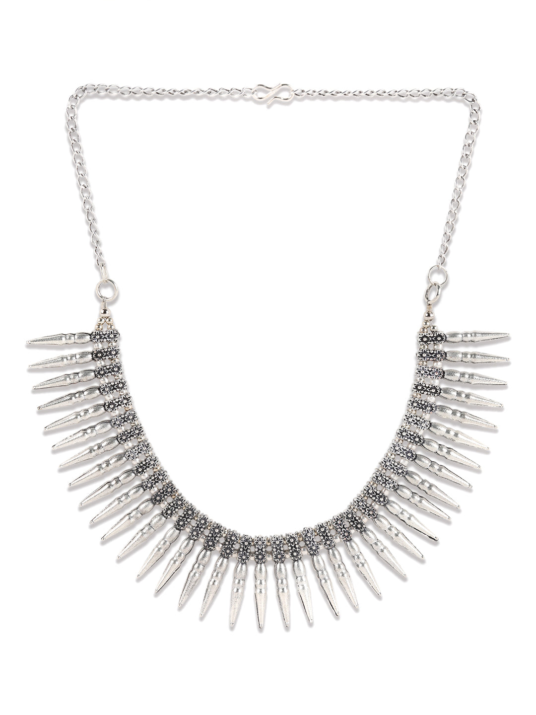 Silver-Plated Spiked Oxidized Tribal Necklace - Jazzandsizzle