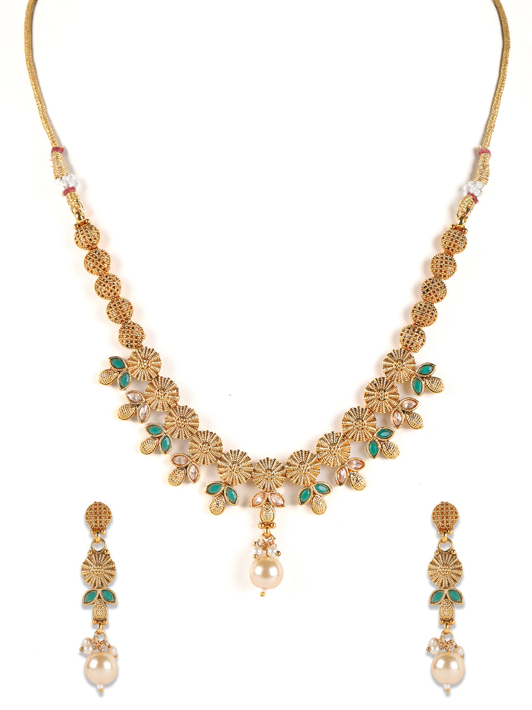 Gold-Plated & Green Stone Studded Handcrafted Jewellery Set - Jazzandsizzle