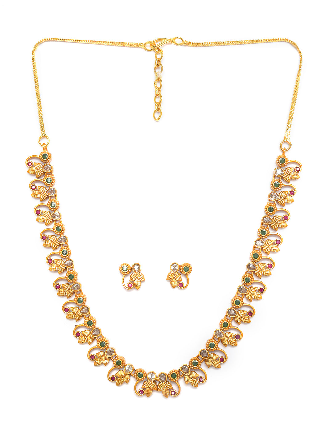 Antique Gold-Plated American Diamond Studded Jewellery Set - Jazzandsizzle