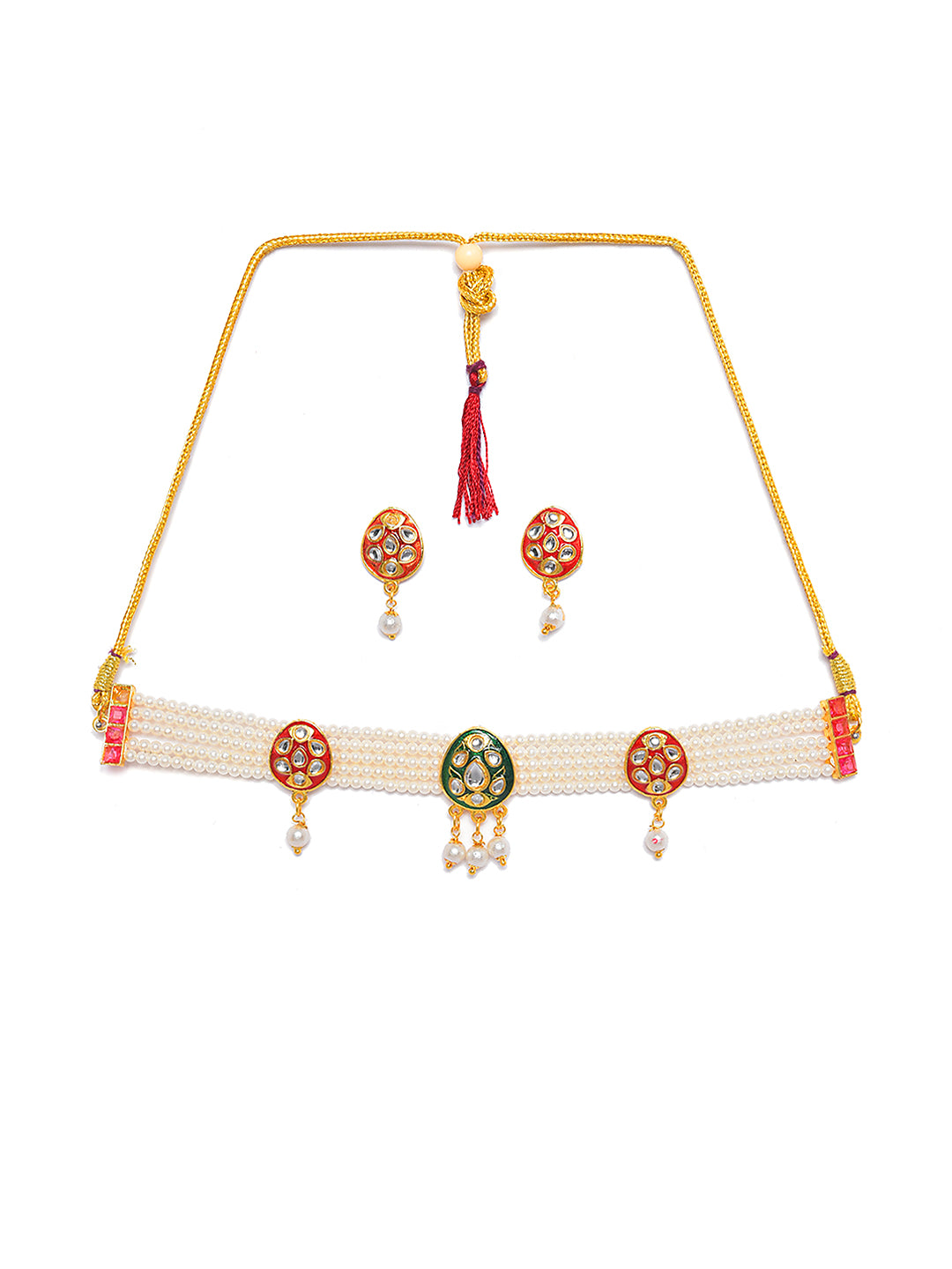 Gold-Plated White Kundan-Studded & Beaded Jewellery Set - Jazzandsizzle