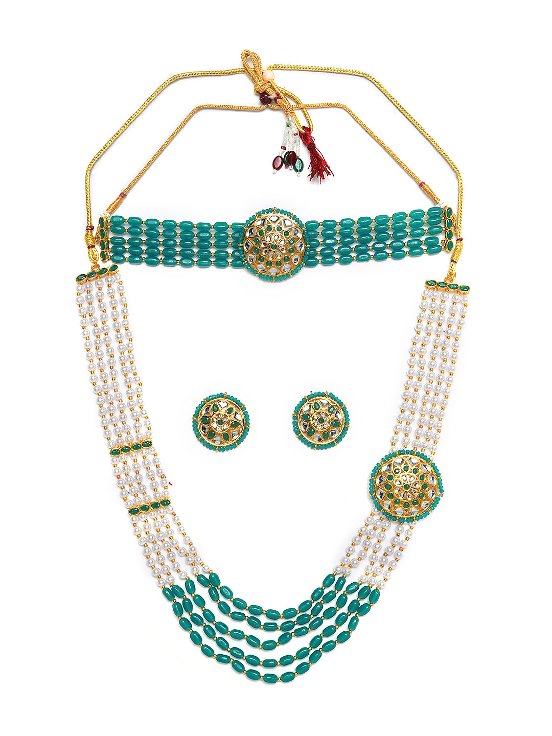 Gold-Plated Green & White Combo Jewellery Set - Jazzandsizzle