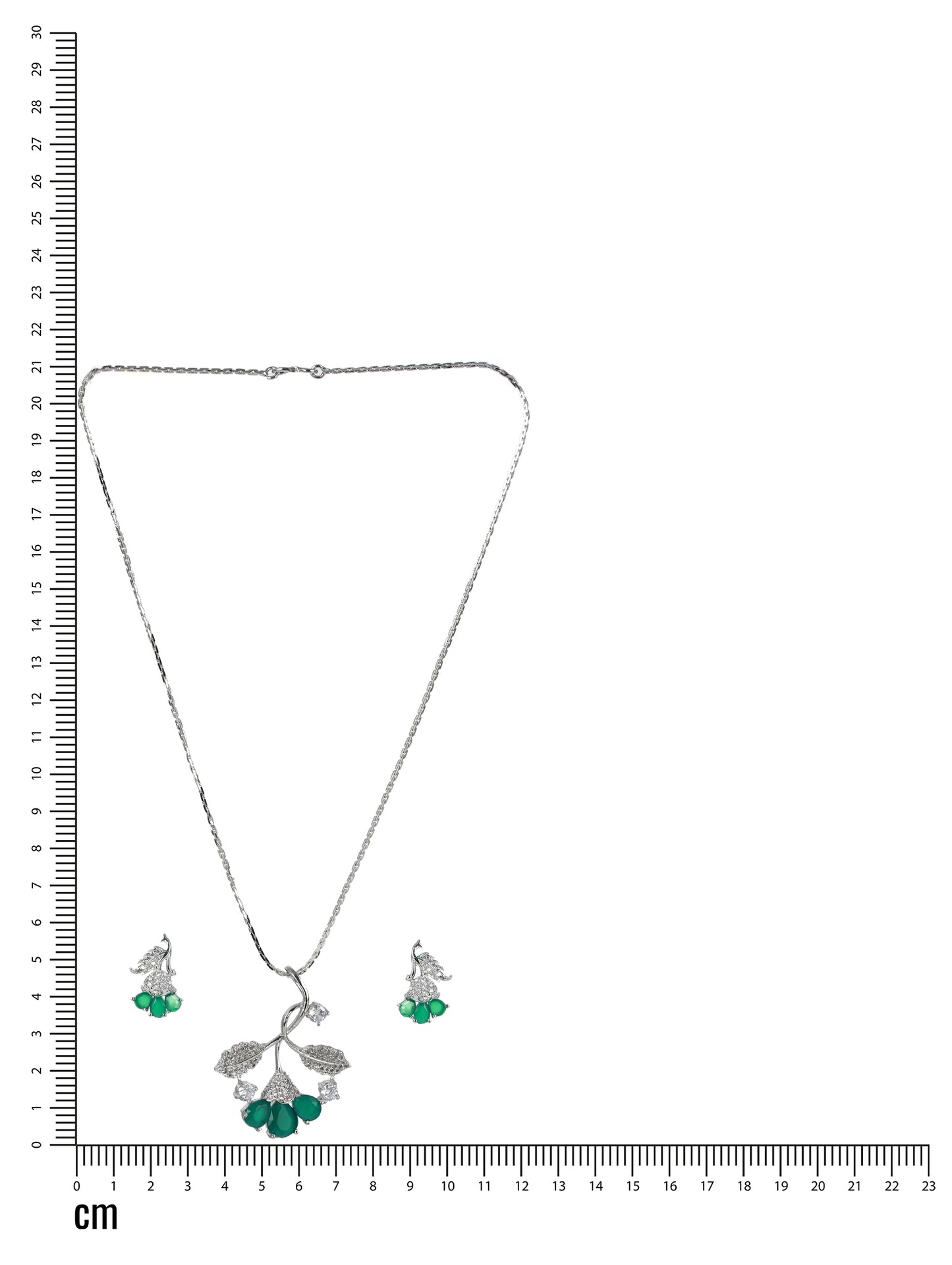 Green American Diamond Silver Plated statement Pendant & Earring Set - Jazzandsizzle