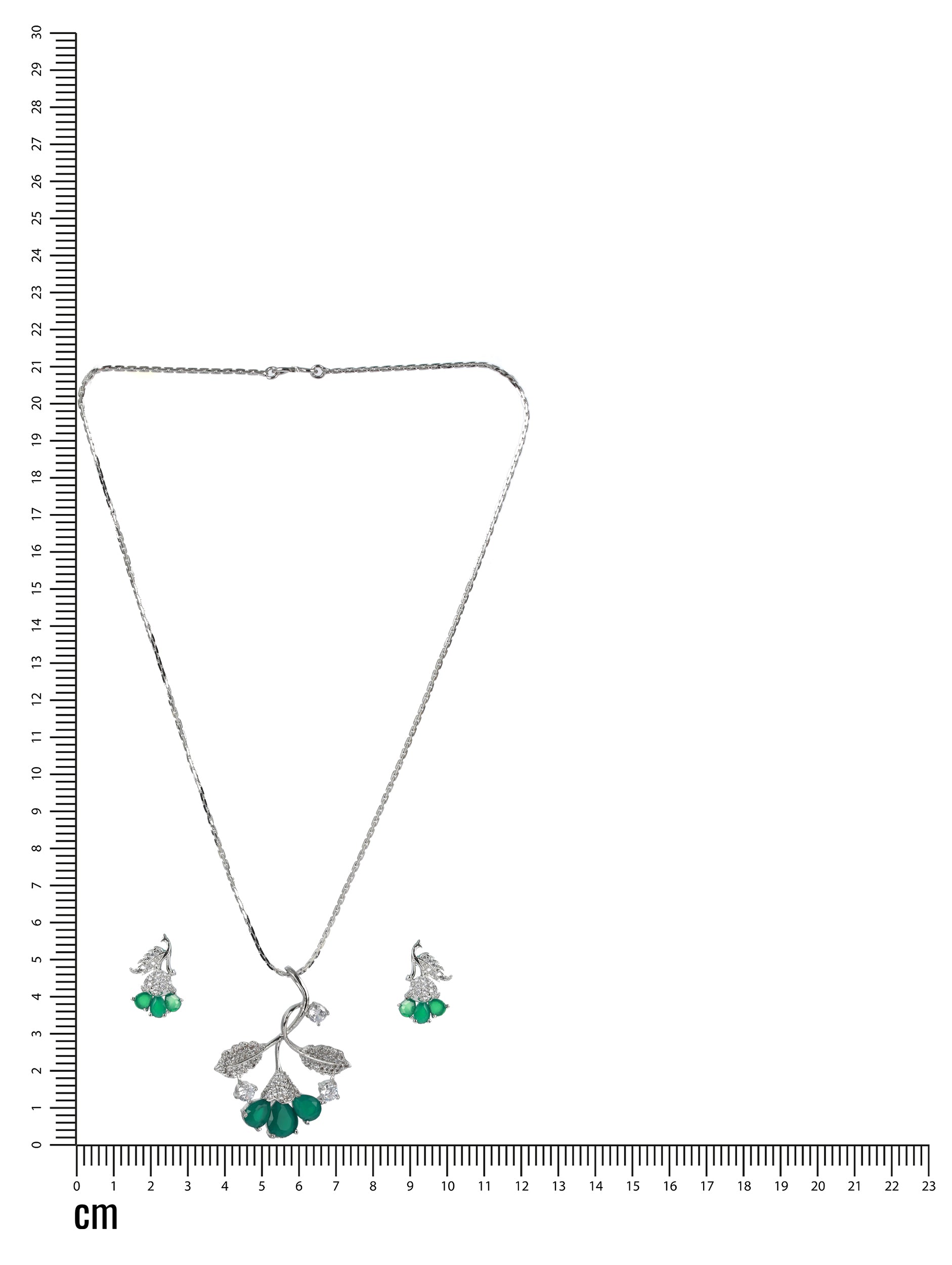 Green American Diamond Silver Plated statement Pendant & Earring Set - Jazzandsizzle