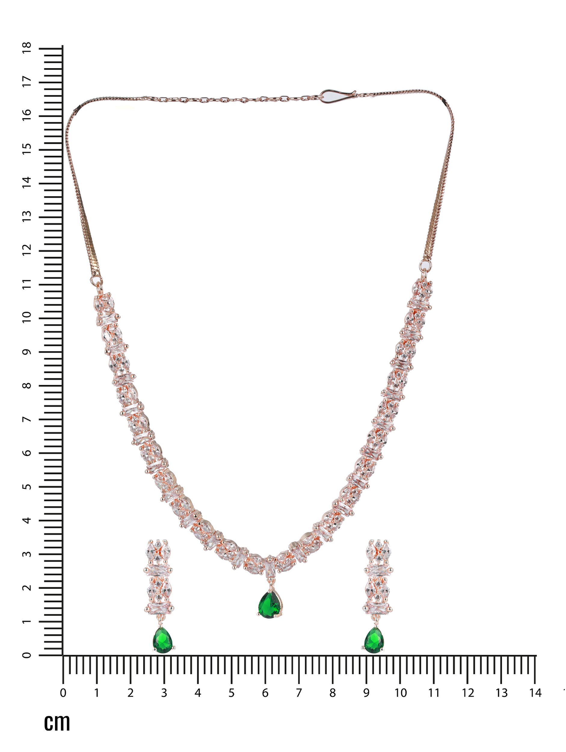 Rose Gold-Plated Green American Diamond & CZ-Studded Jewellery Set - Jazzandsizzle