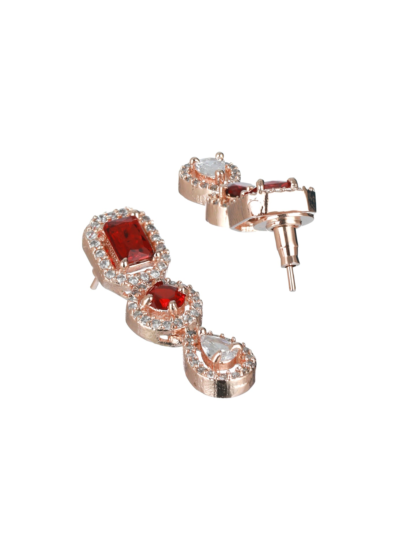 Red American Diamond Rose Gold-Plated & CZ Studded Jewellery Set - Jazzandsizzle