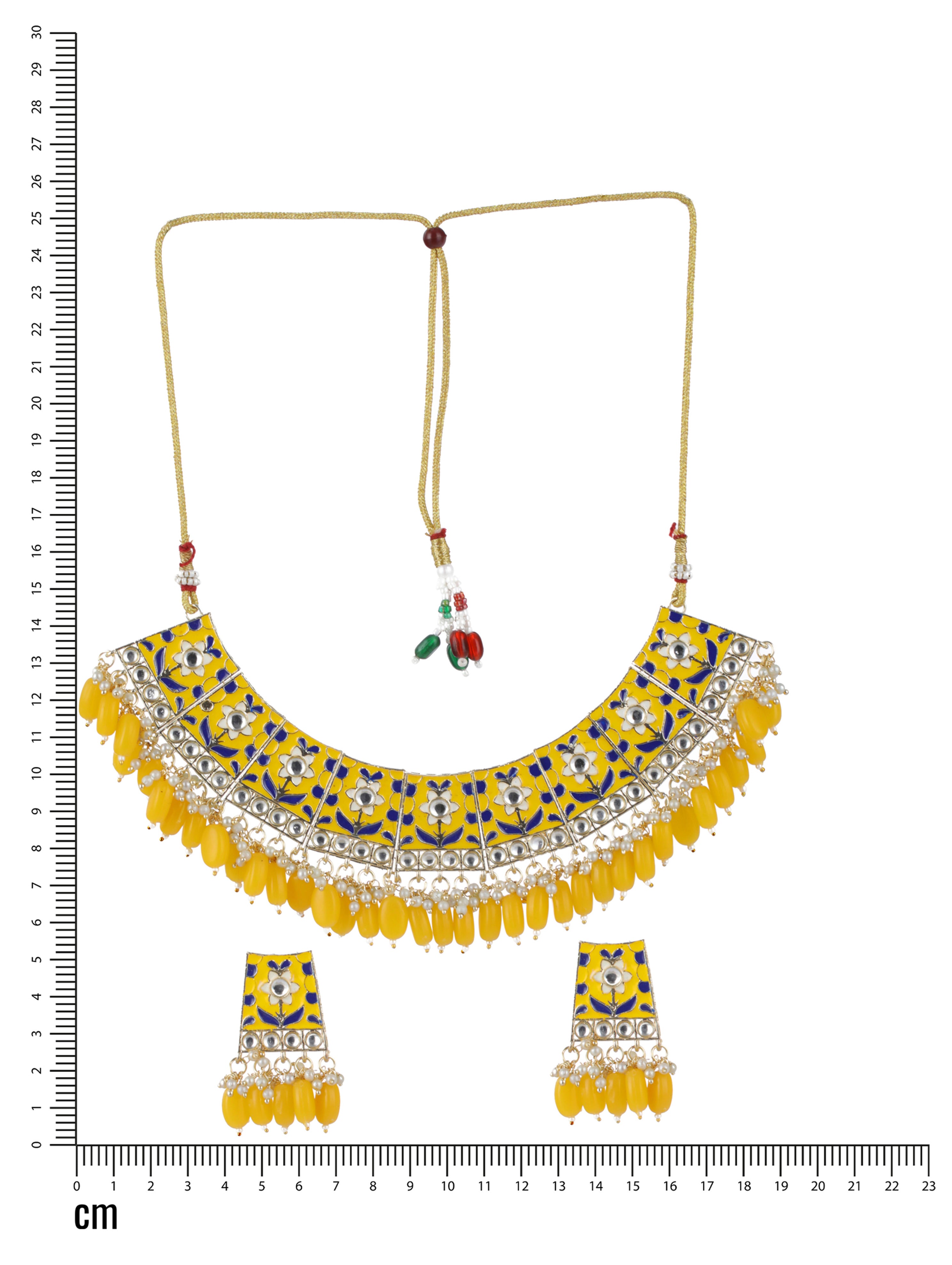Gold-Plated Yellow Meenakari & Pearl Beaded Choker Jewellery Set - Jazzandsizzle