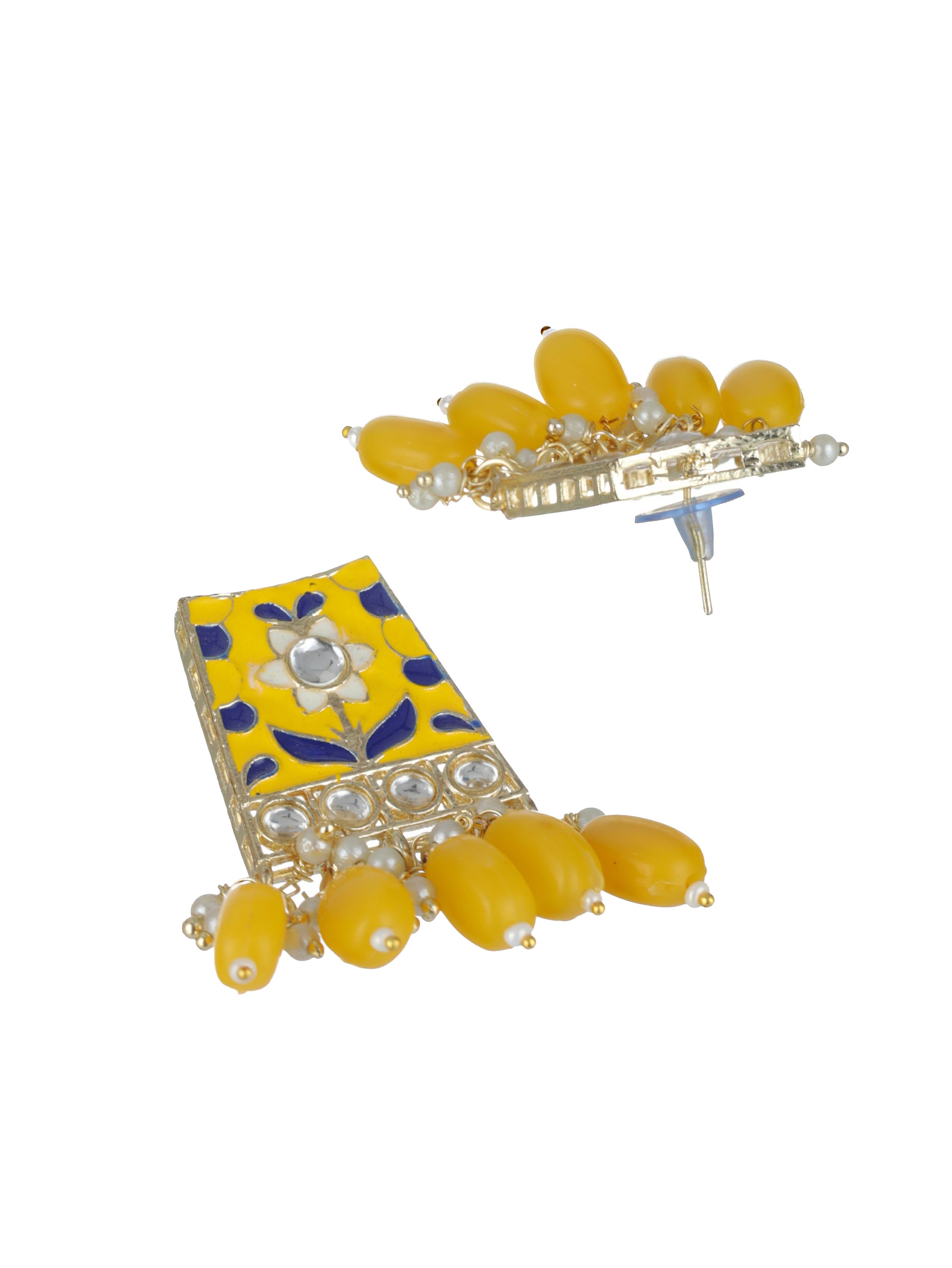 Gold-Plated Yellow Meenakari & Pearl Beaded Choker Jewellery Set - Jazzandsizzle