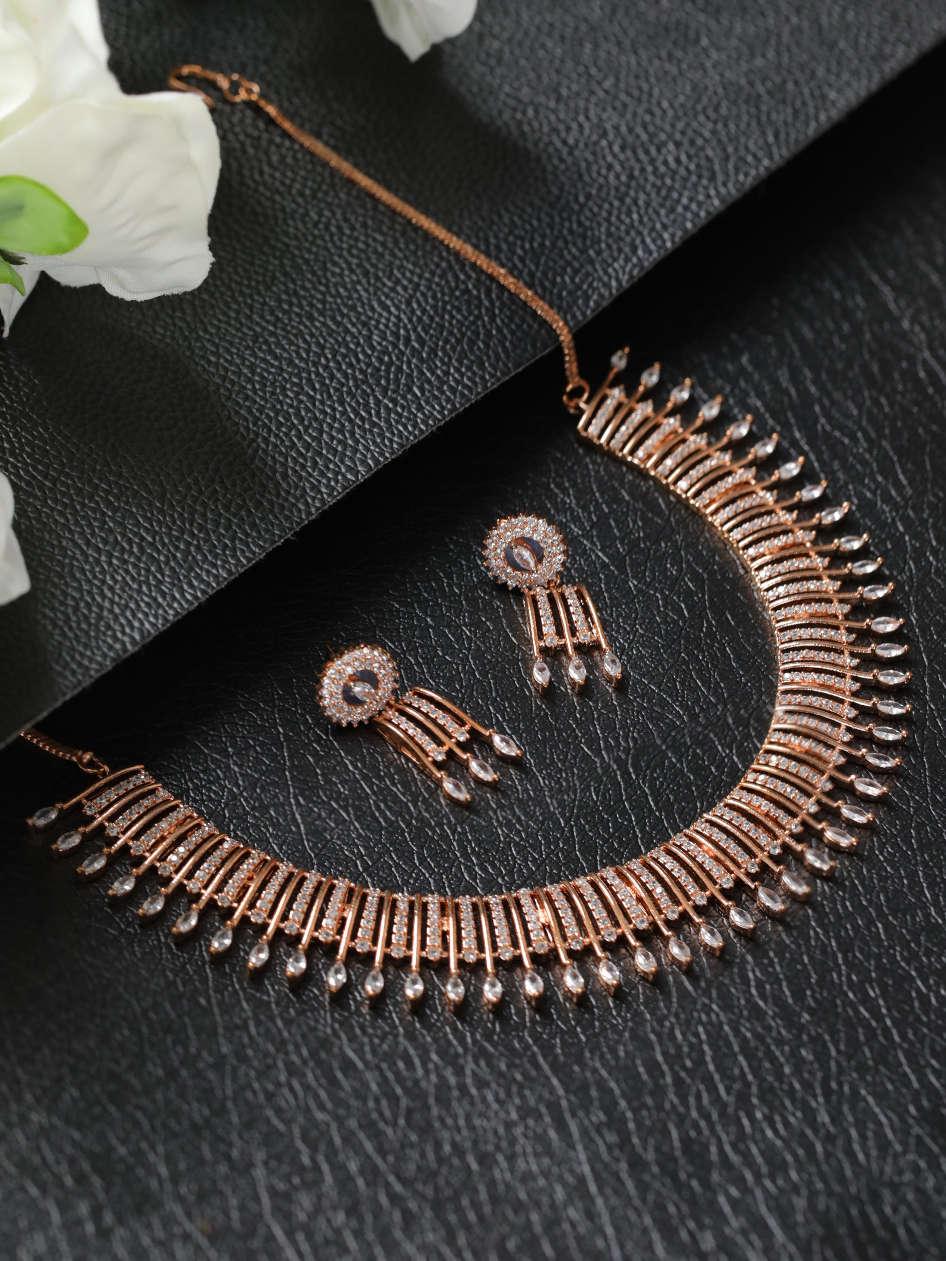 Rose Gold-Plated American Diamond Studded Jewellery Set - Jazzandsizzle