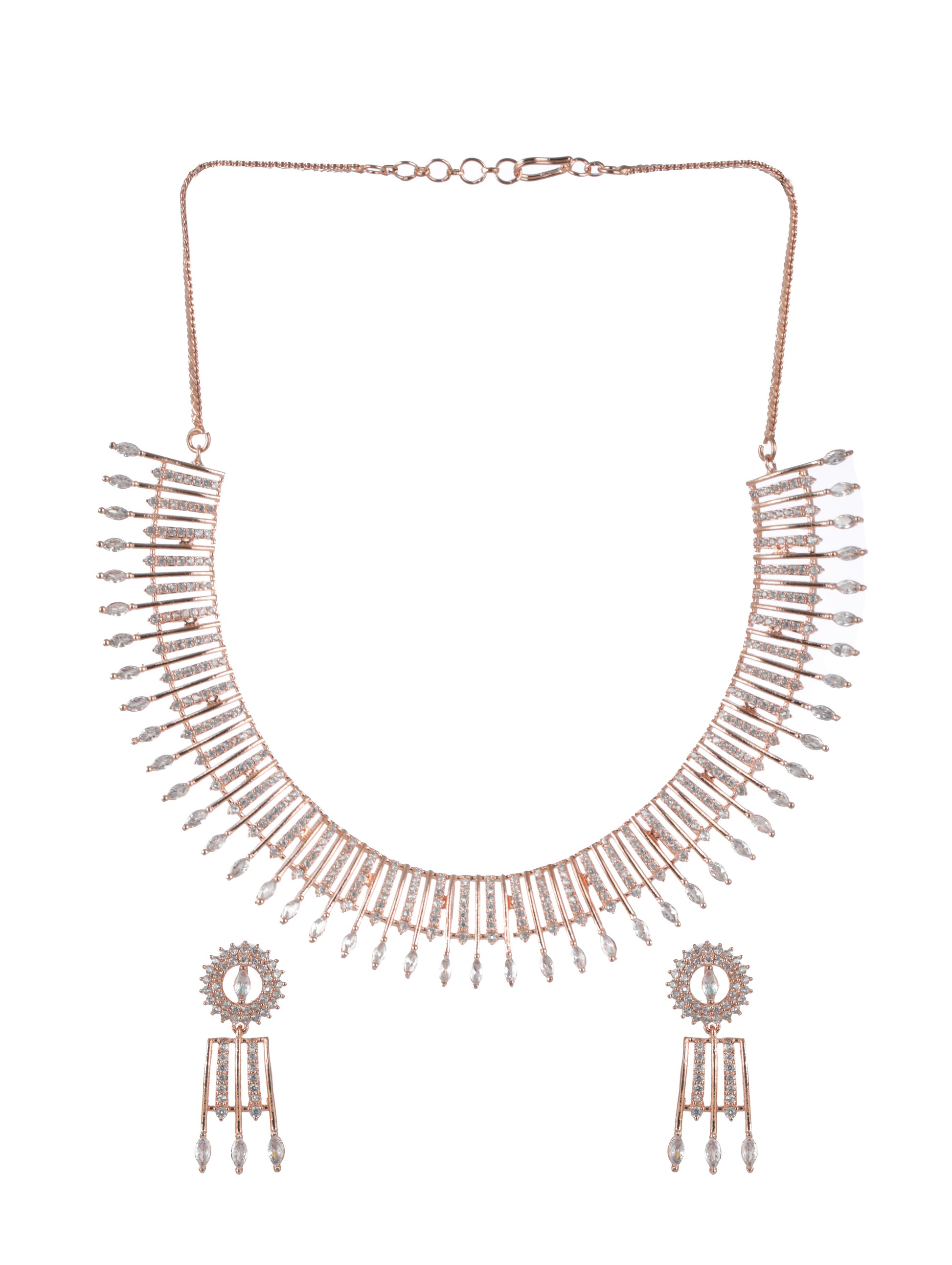 Rose Gold-Plated American Diamond Studded Jewellery Set - Jazzandsizzle