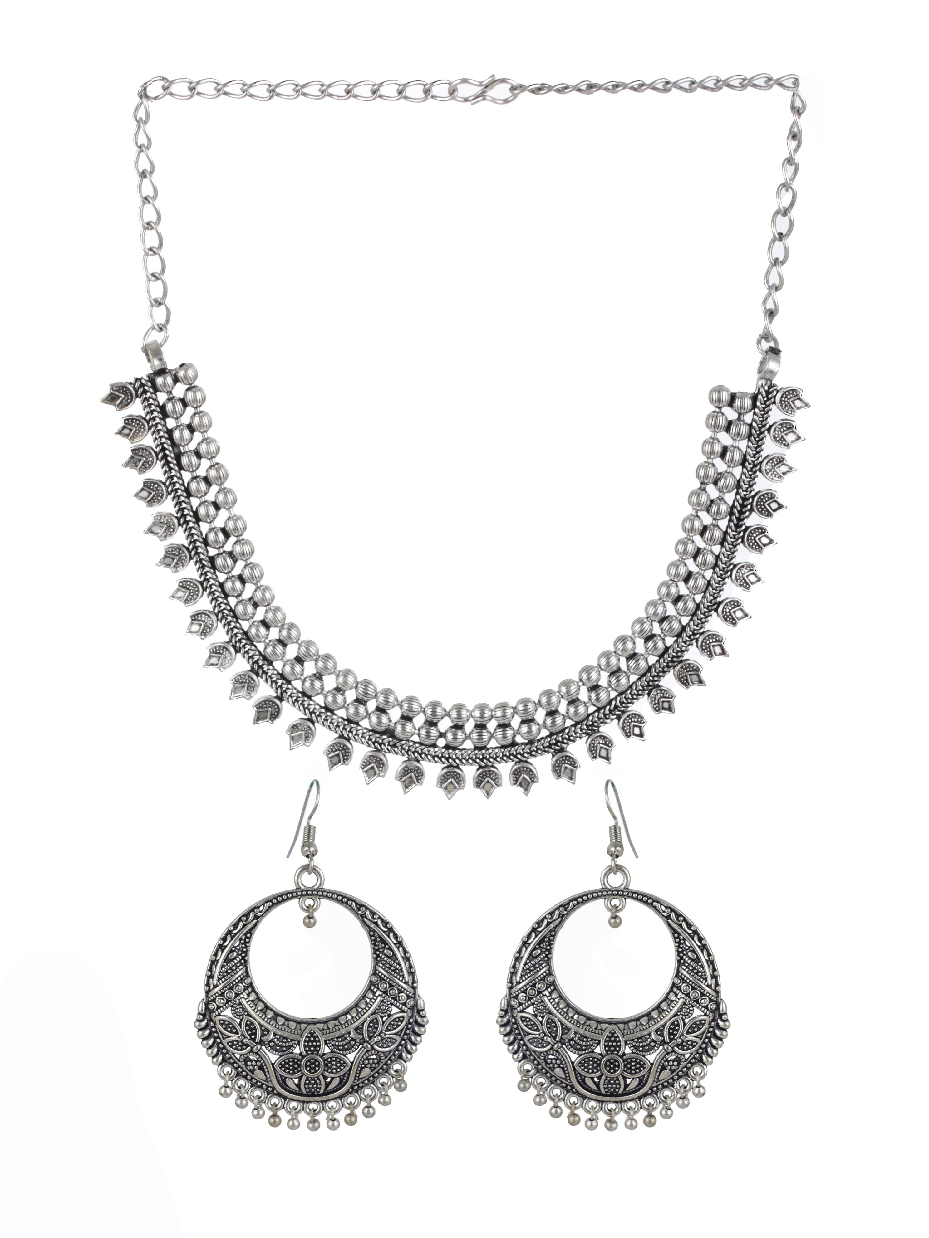 Silver-Toned & German Silver-Plated & Oxidised Jewellery Set - Jazzandsizzle