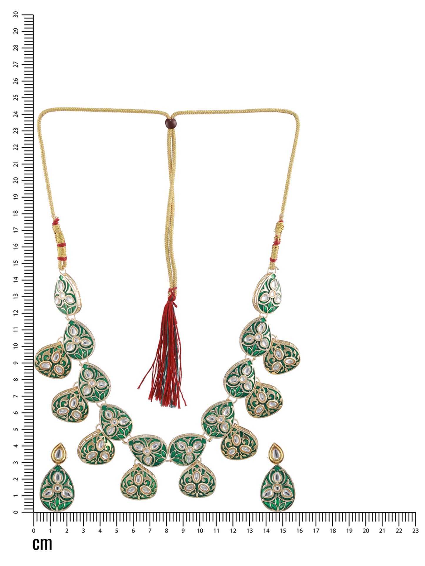 Green & Gold-Plated Enamelledand kundan studded Handcrafted Jewellery Set - Jazzandsizzle