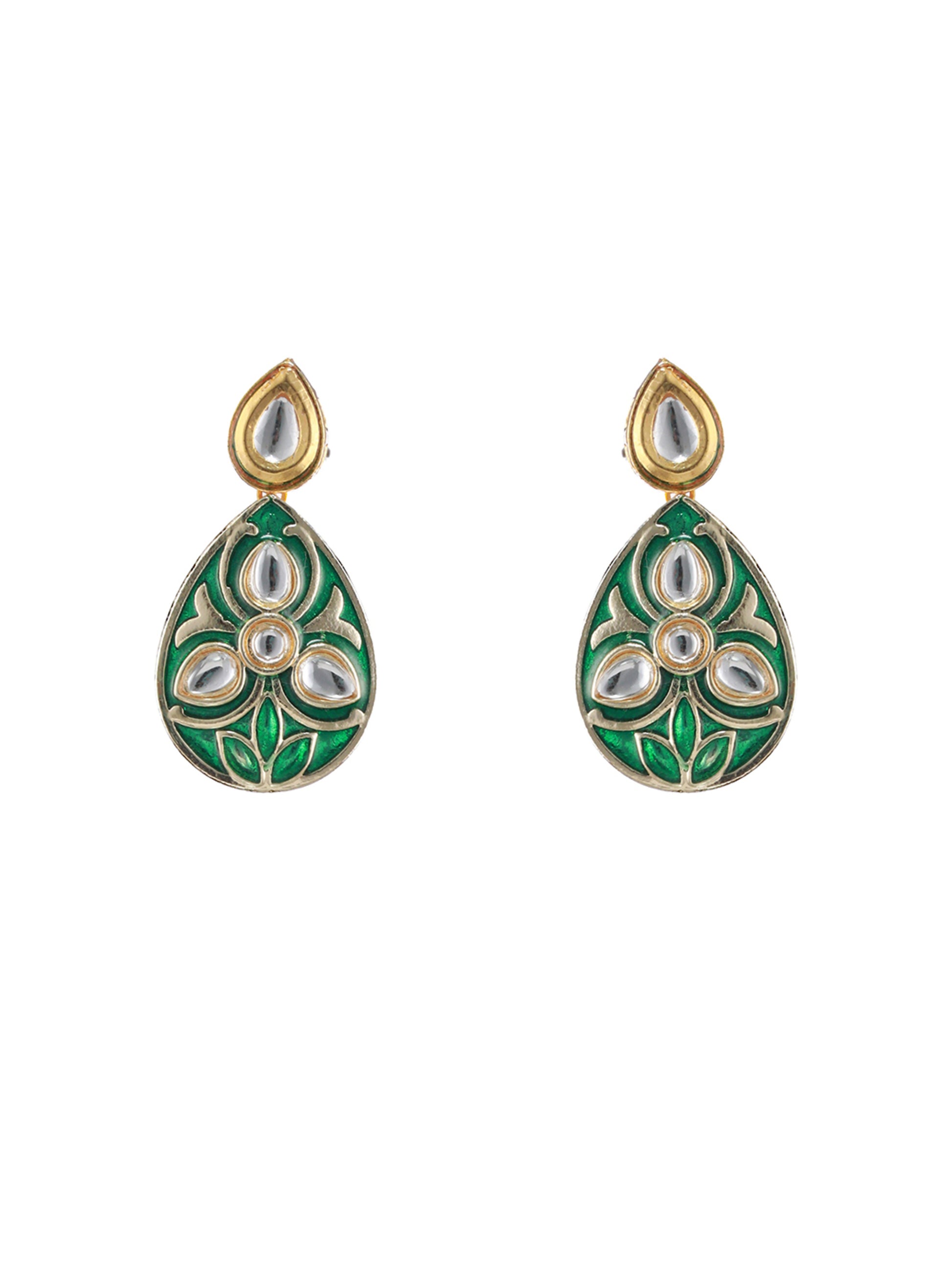 Green & Gold-Plated Enamelledand kundan studded Handcrafted Jewellery Set - Jazzandsizzle