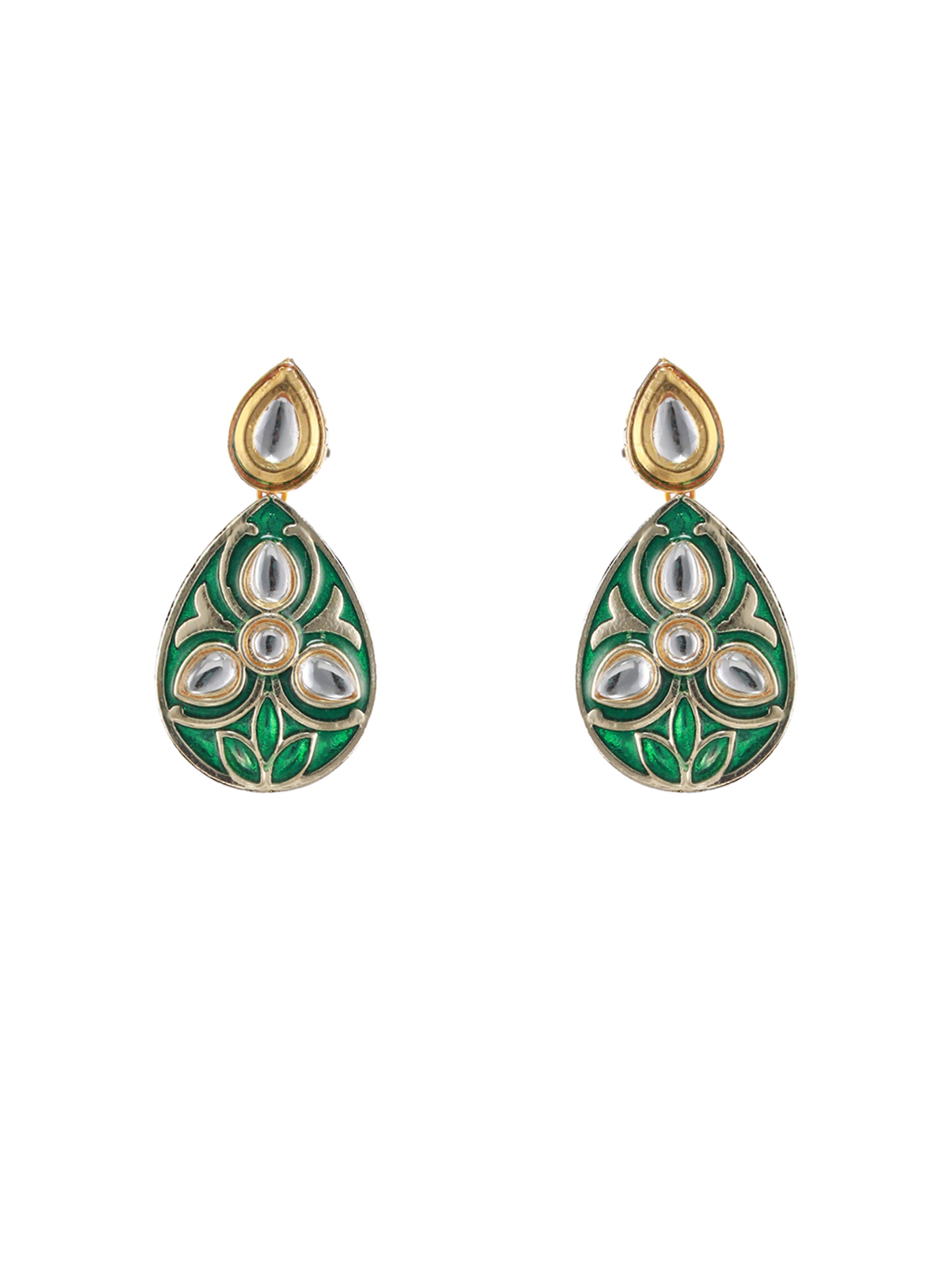 Green & Gold-Plated Enamelledand kundan studded Handcrafted Jewellery Set - Jazzandsizzle
