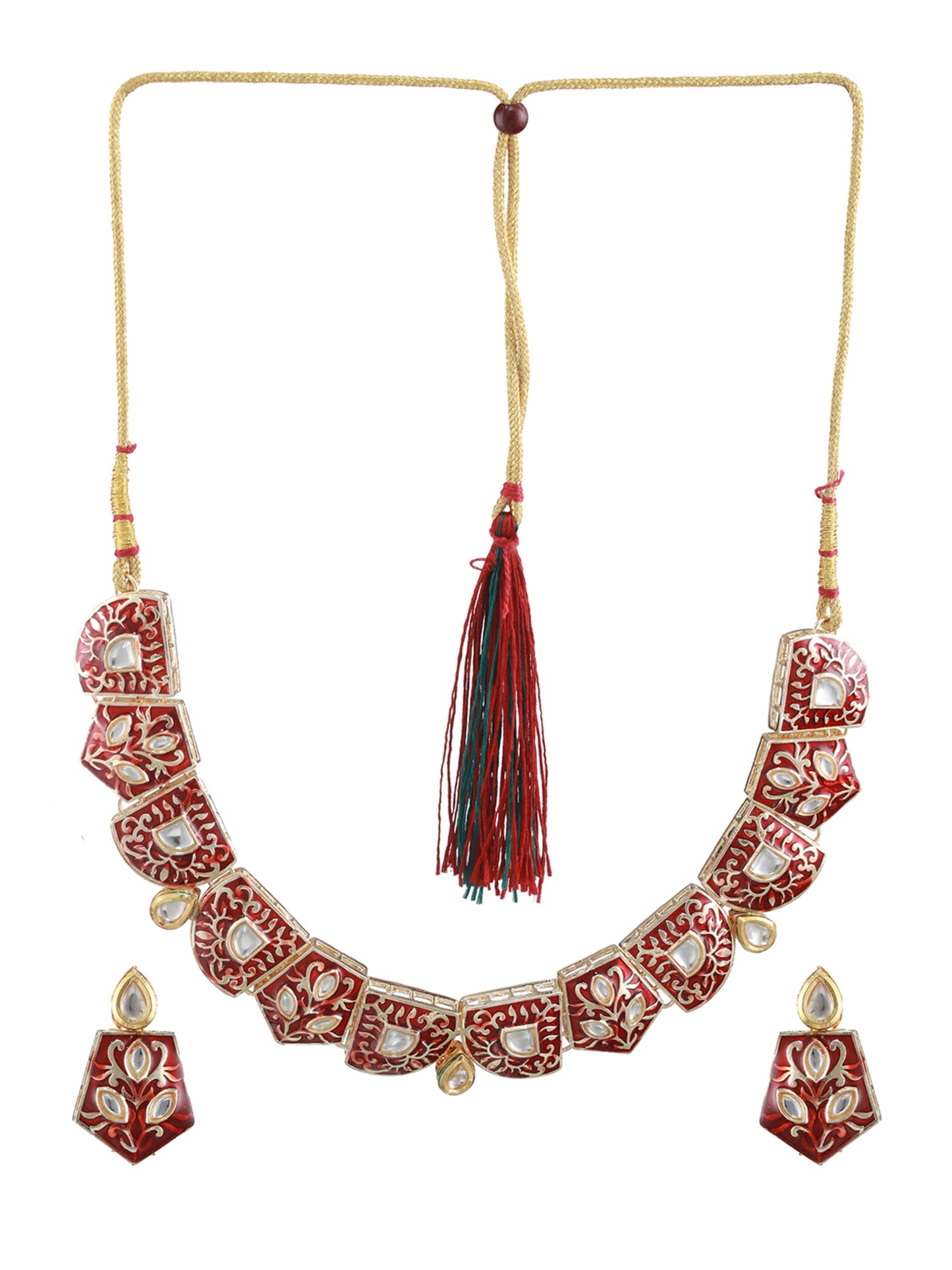 Maroon Gold-Plated Enamelled and kundan studded Handcrafted Jewellery Set - Jazzandsizzle