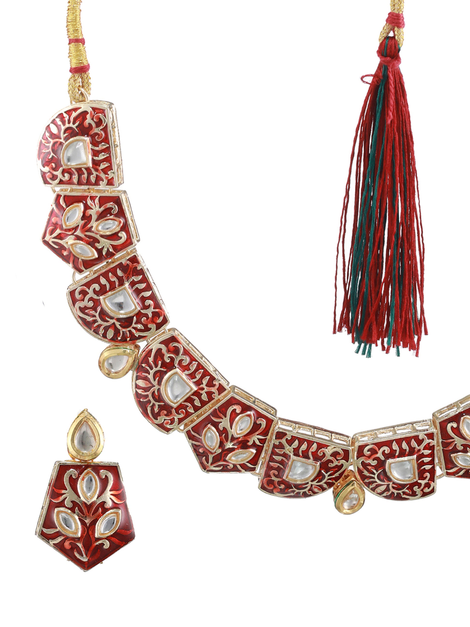 Maroon Gold-Plated Enamelled and kundan studded Handcrafted Jewellery Set - Jazzandsizzle