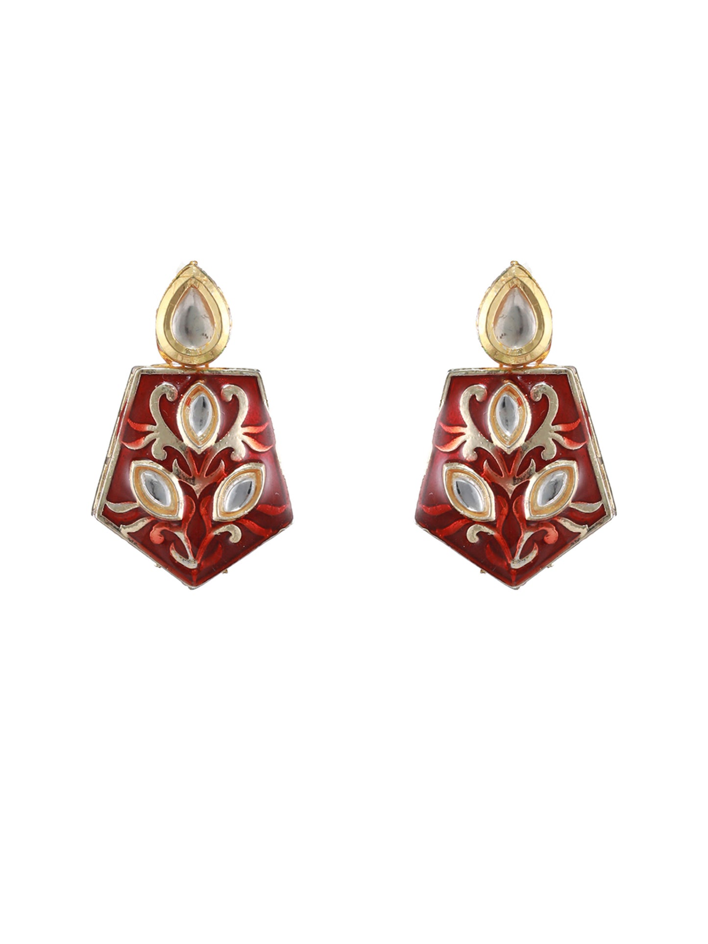 Maroon Gold-Plated Enamelled and kundan studded Handcrafted Jewellery Set - Jazzandsizzle