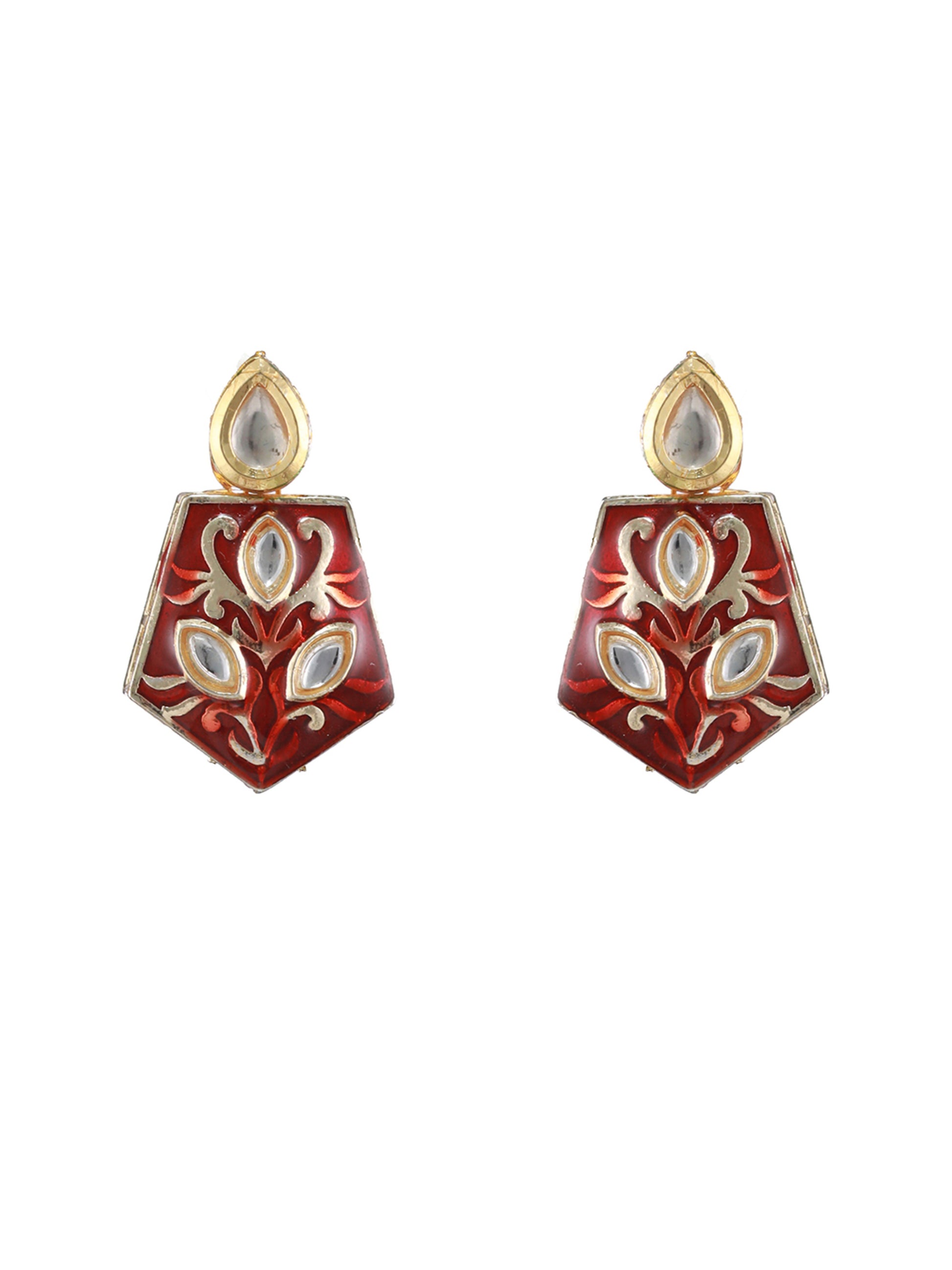 Maroon Gold-Plated Enamelled and kundan studded Handcrafted Jewellery Set - Jazzandsizzle