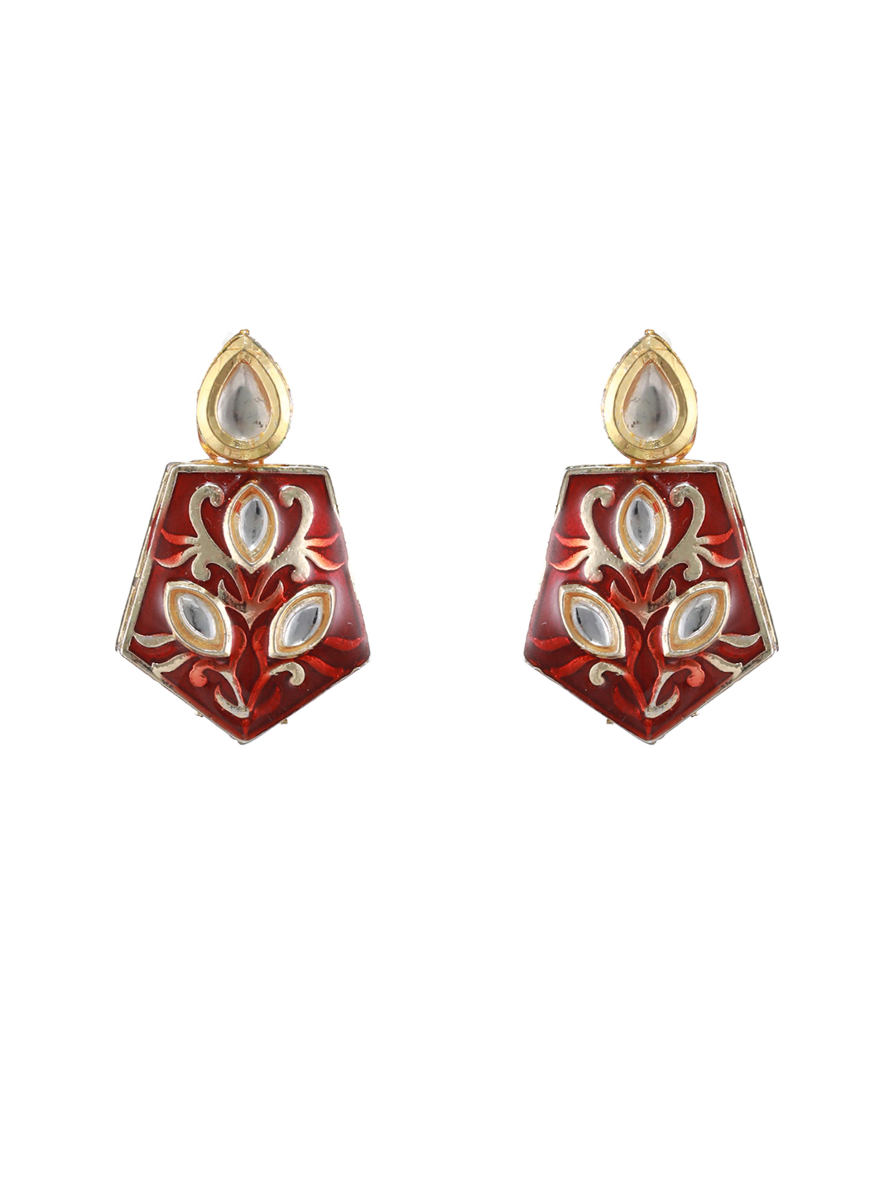 Maroon Gold-Plated Enamelled and kundan studded Handcrafted Jewellery Set - Jazzandsizzle
