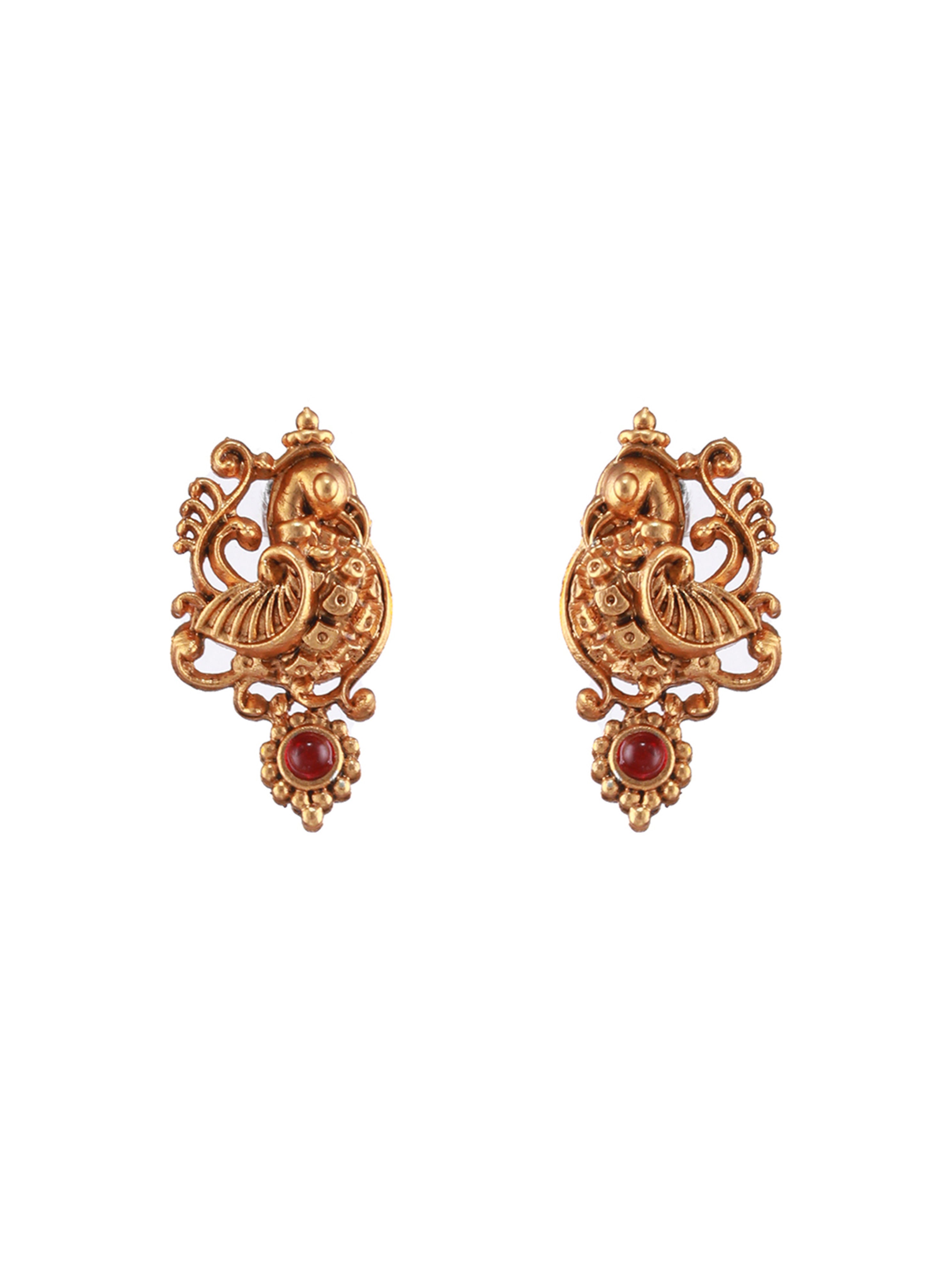 Gold-Plated Red Stone-Studded Temple Choker Jewellery Set - Jazzandsizzle