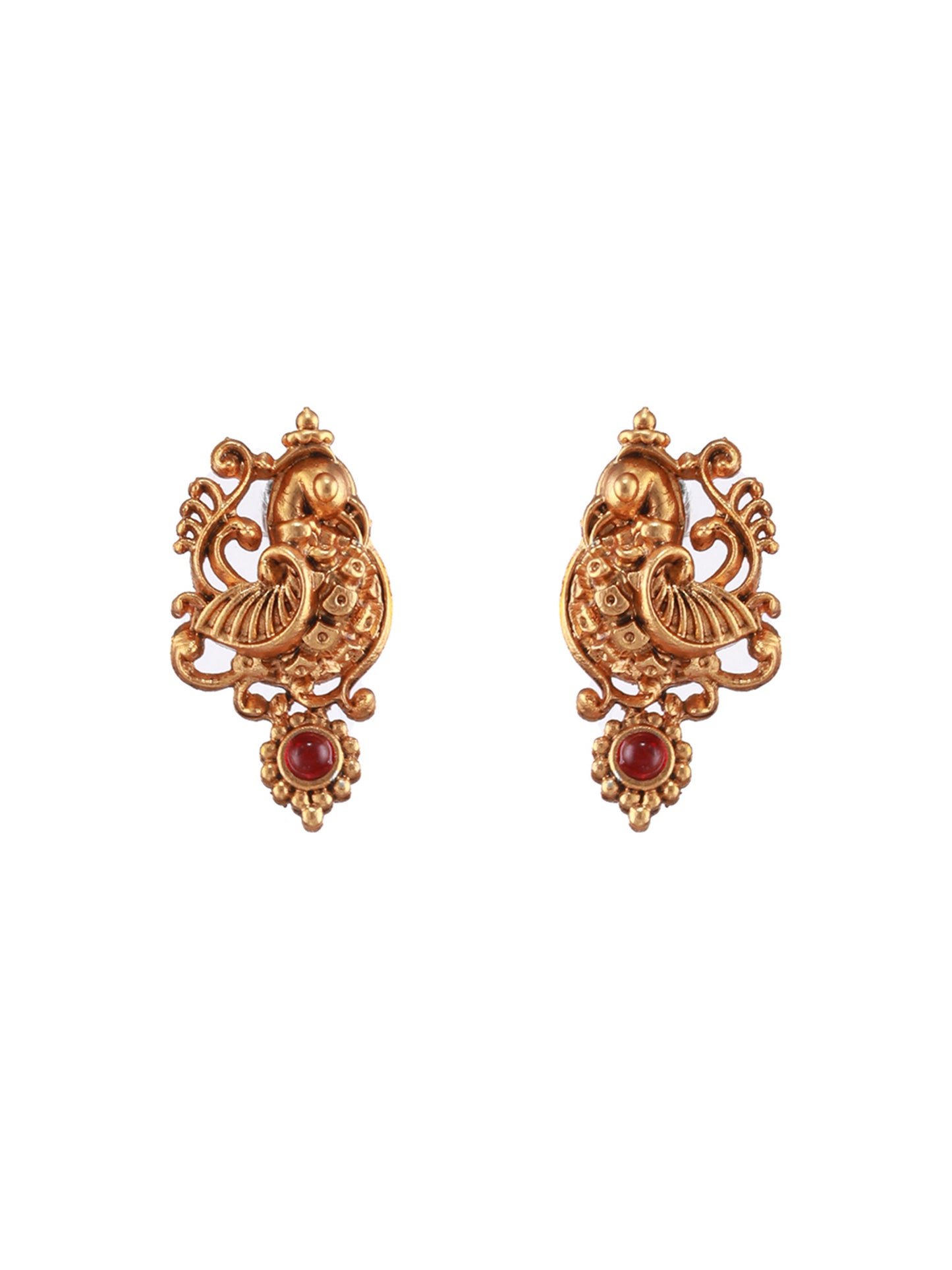 Gold-Plated Red Stone-Studded Temple Choker Jewellery Set - Jazzandsizzle