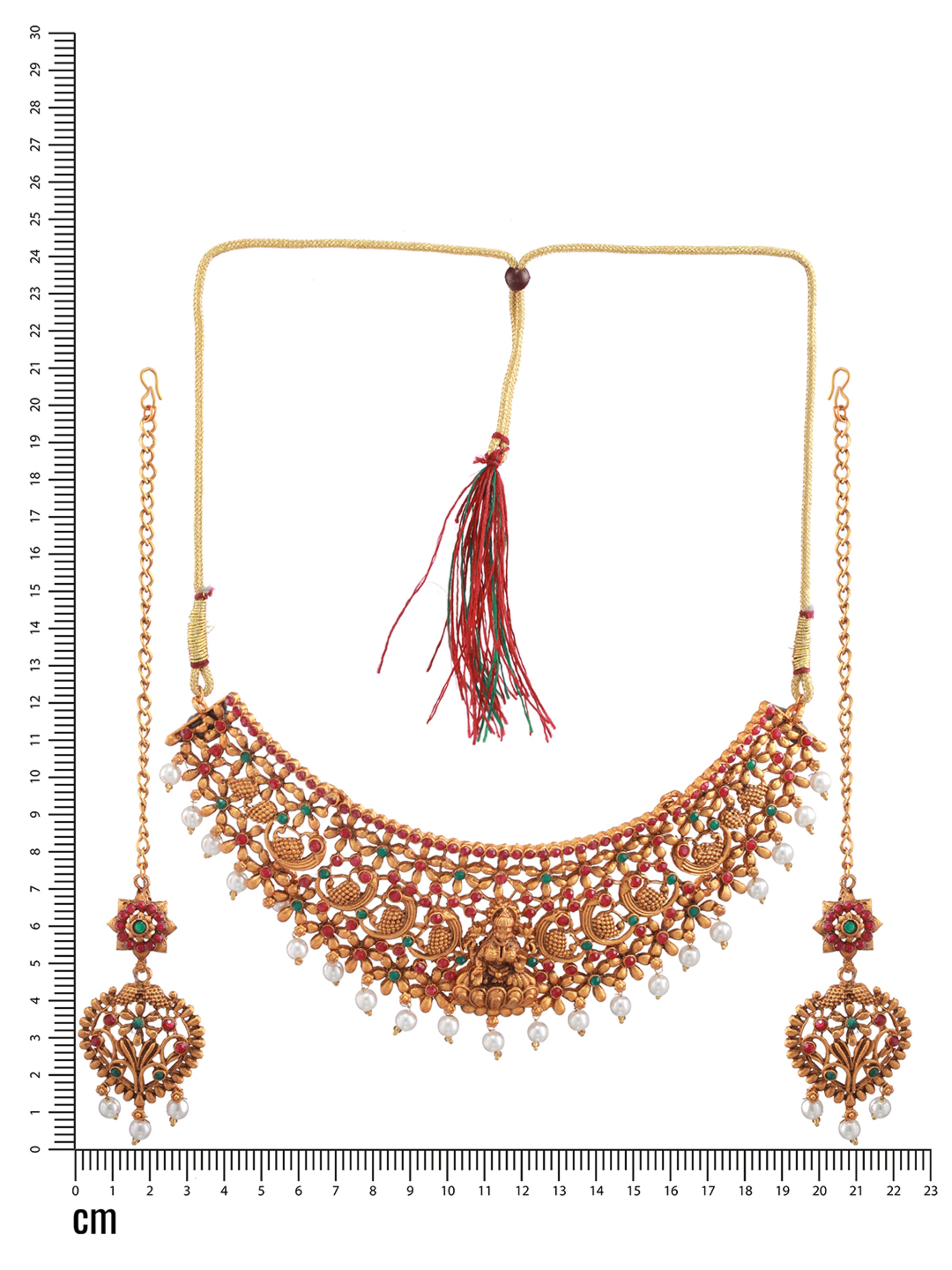 Gold-Plated Red & Green Stone-Studded Temple Choker Set - Jazzandsizzle