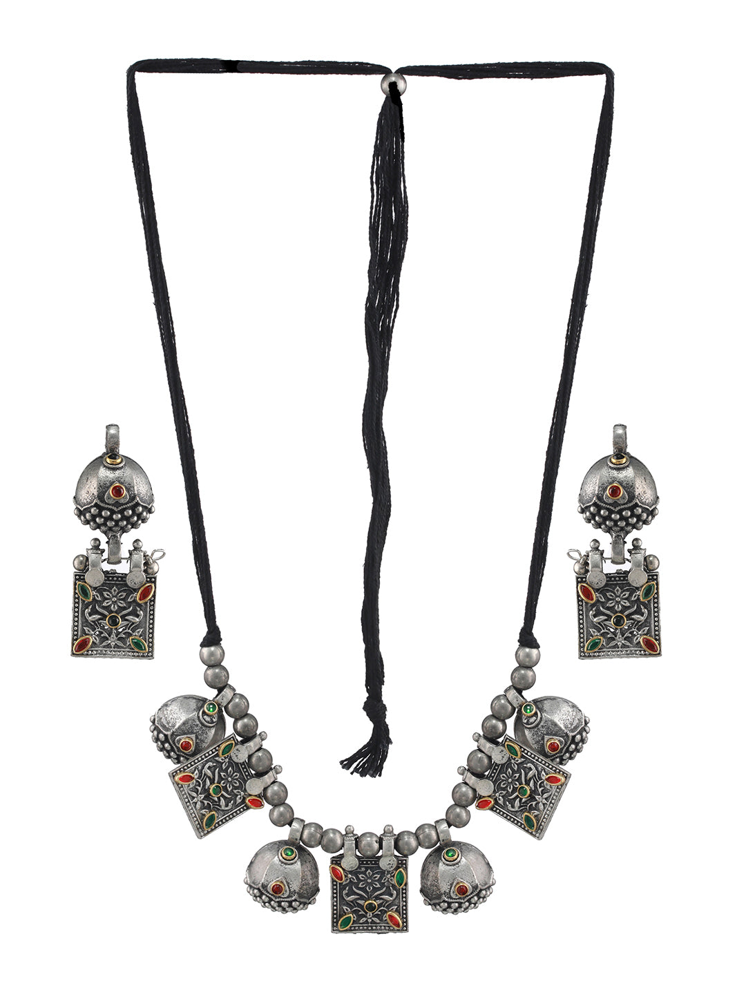 Silver-Plated Kundan-Studded & Beaded Jewellery Set