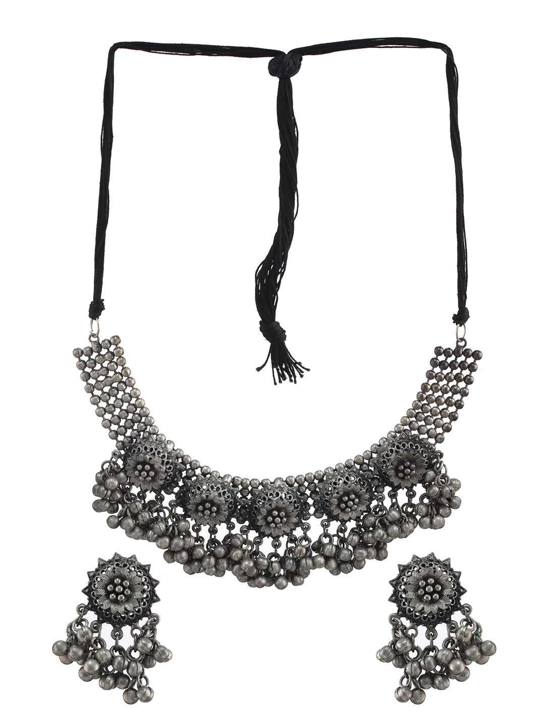 Silver Plated Flower Motif Oxidised Necklace