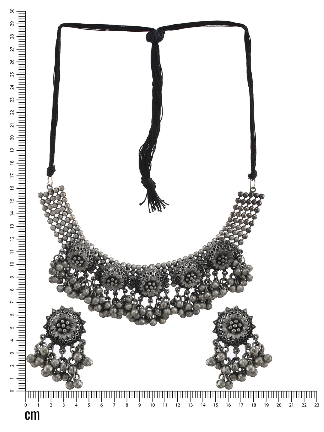 Silver Plated Flower Motif Oxidised Necklace - Jazzandsizzle