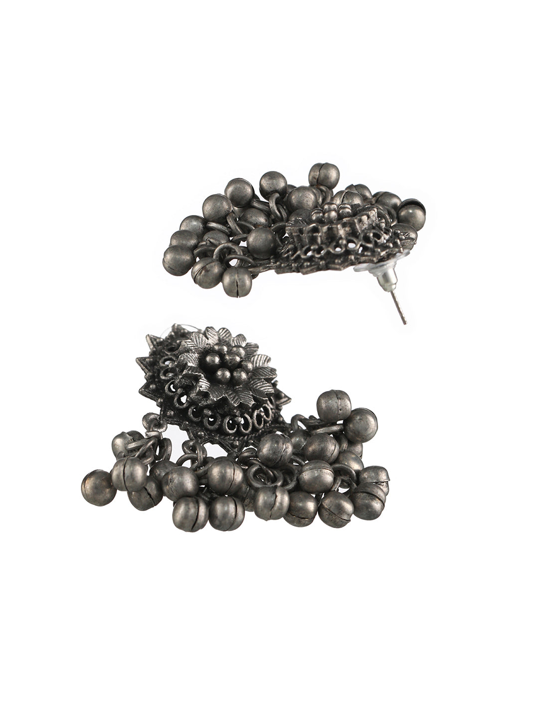 Silver Plated Flower Motif Oxidised Necklace - Jazzandsizzle