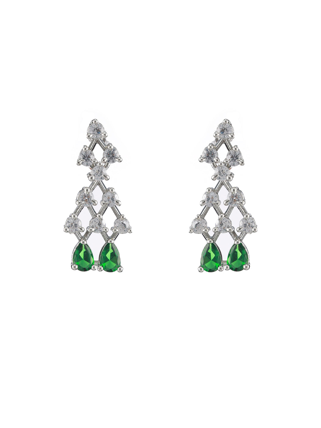 Silver-Plated Green American Diamond Studded Jewellery Set - Jazzandsizzle