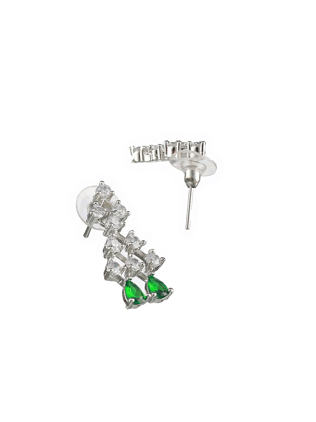 Silver-Plated Green American Diamond Studded Jewellery Set - Jazzandsizzle