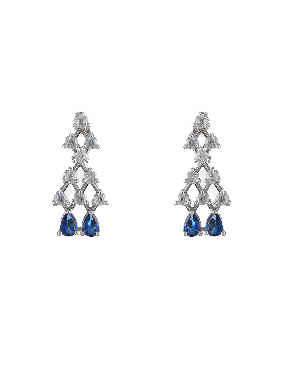Silver-Plated Blue American Diamond Studded Jewellery Set - Jazzandsizzle